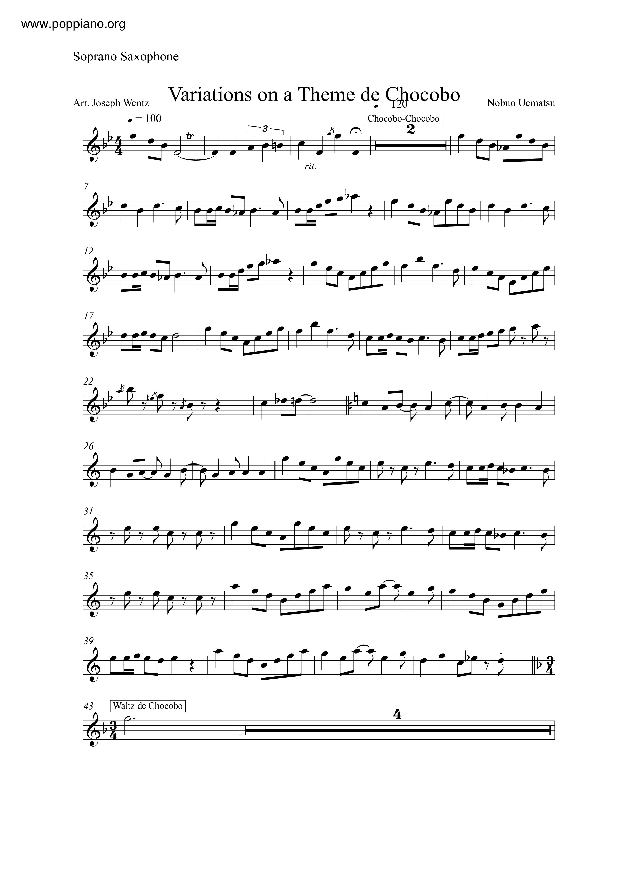 Variations On A Theme De Chocobo琴譜