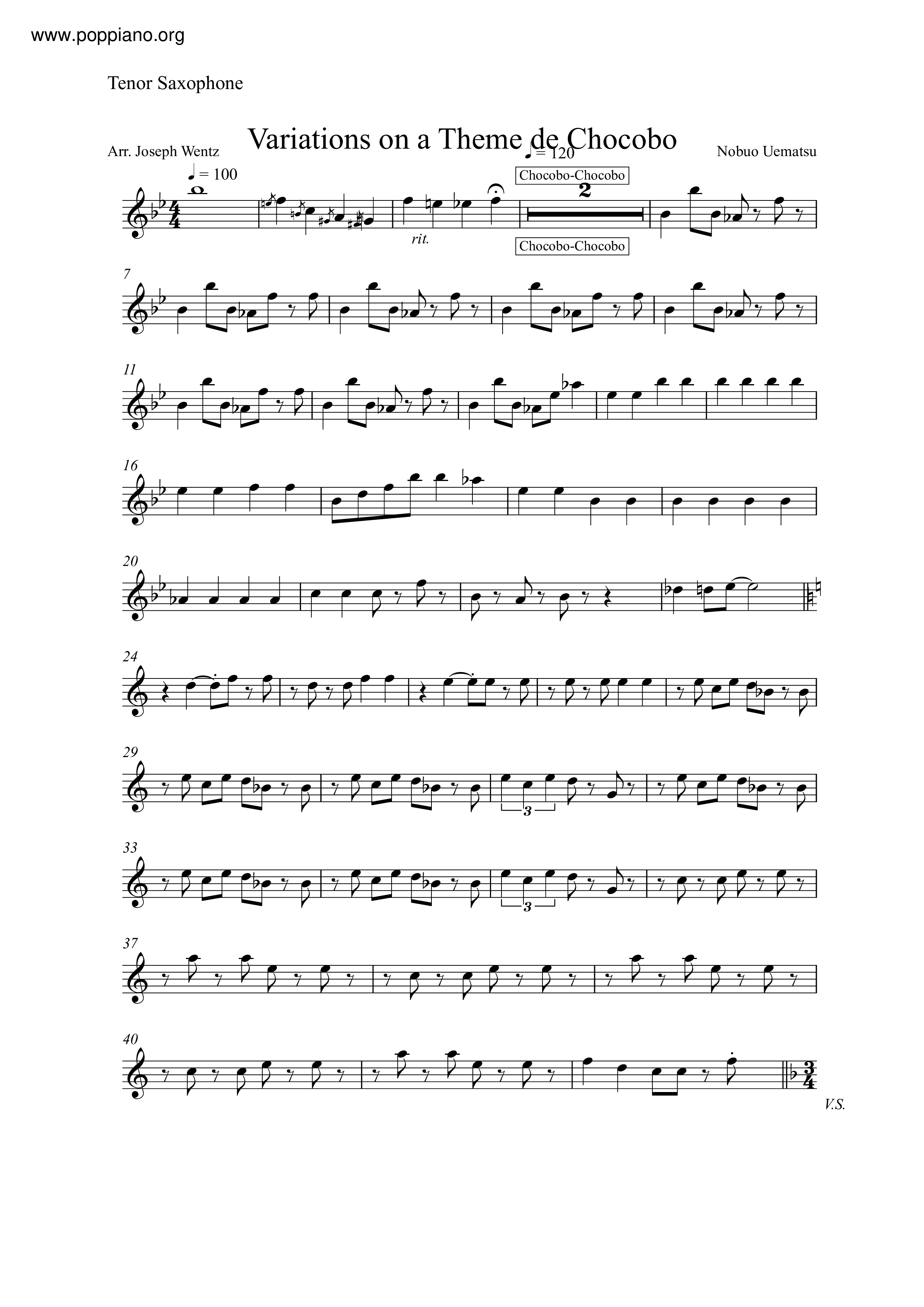 Variations On A Theme De Chocobo琴譜