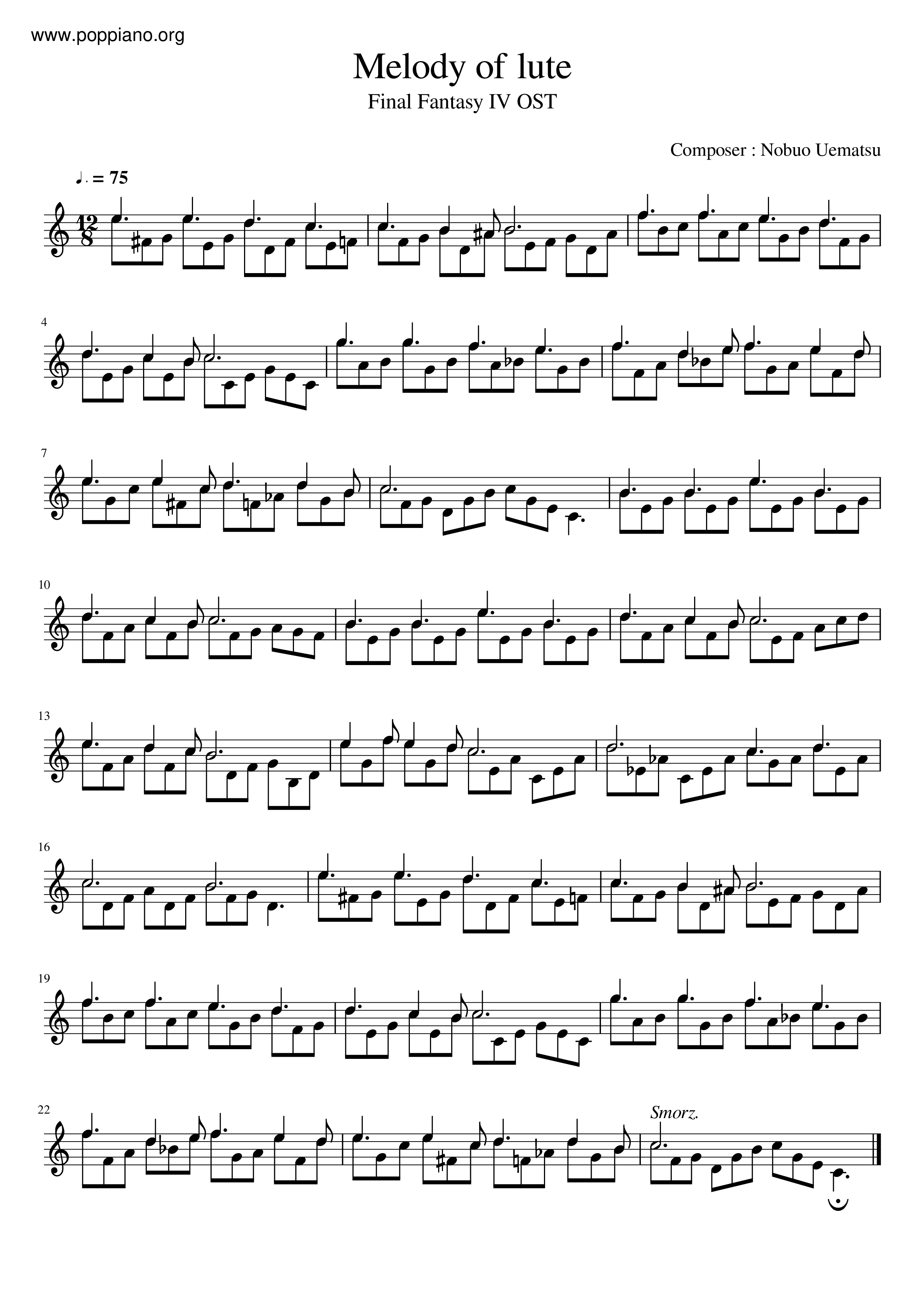 Melody Of Lute琴譜