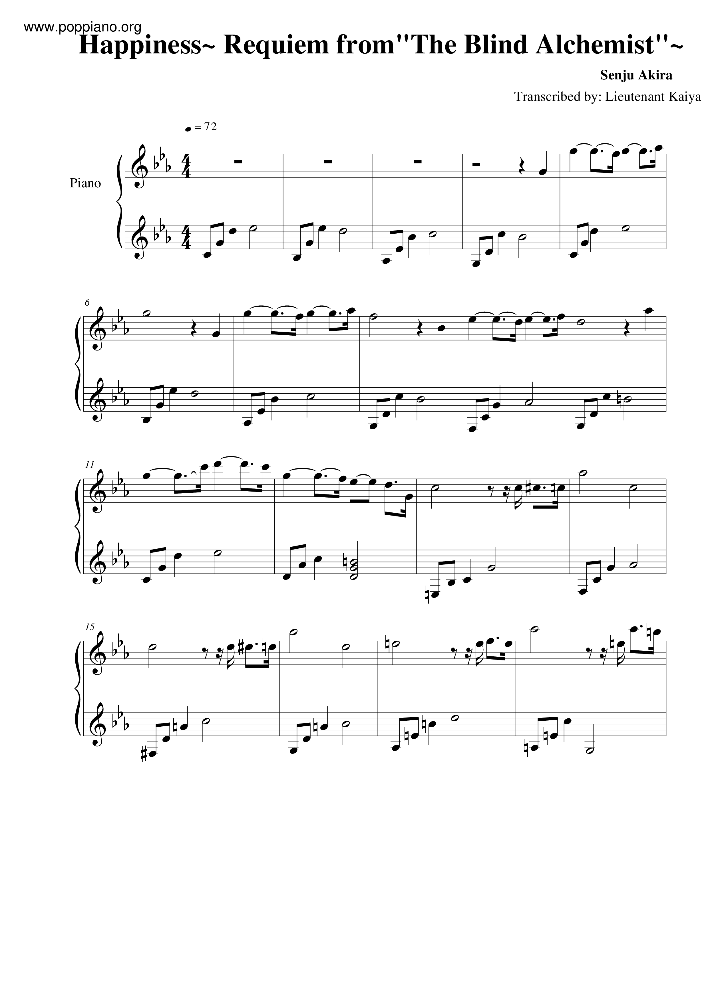 Happiness~ Requiem From The Blind Alchemist~琴譜