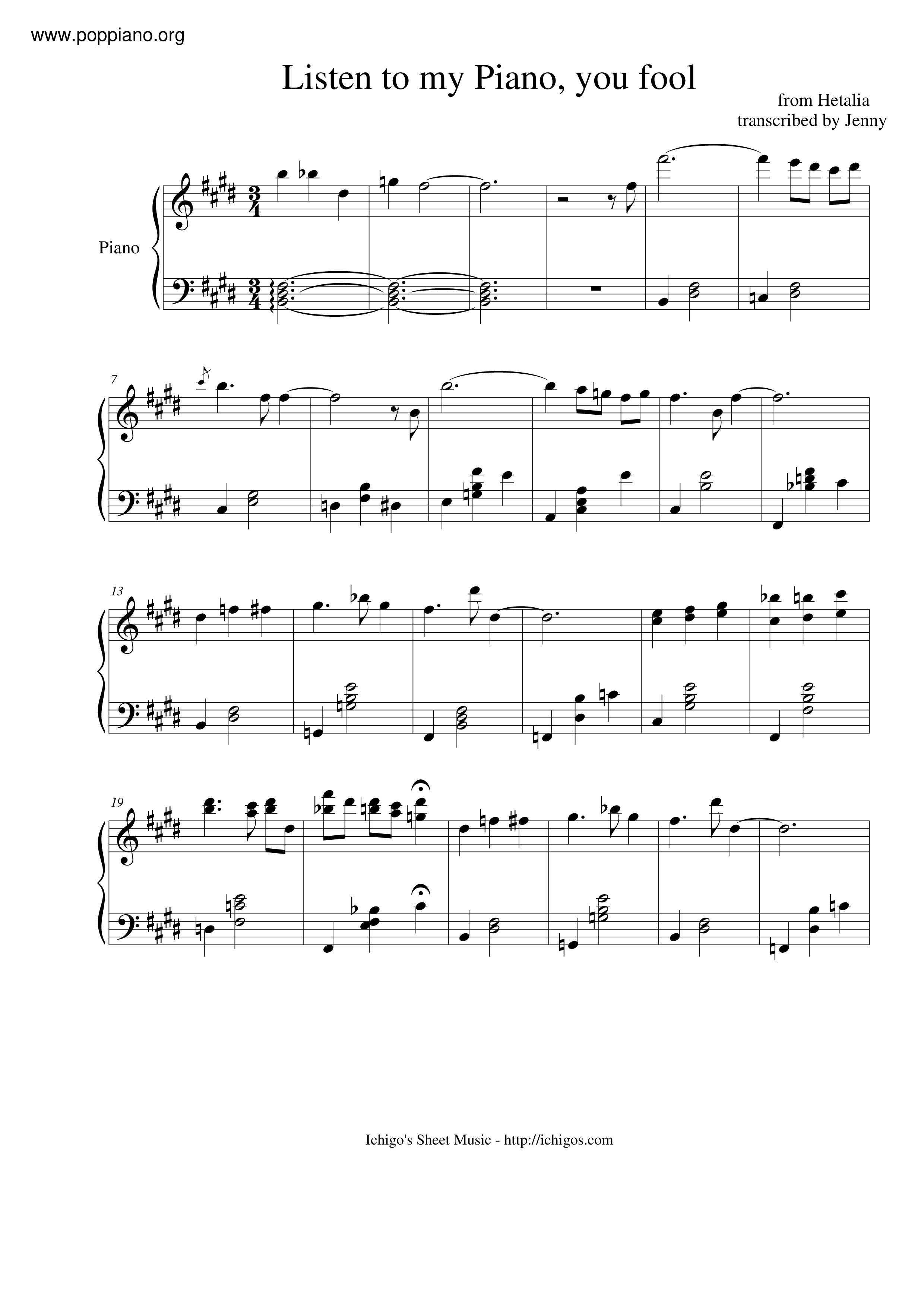 Listen To My Piano, You Fool琴譜