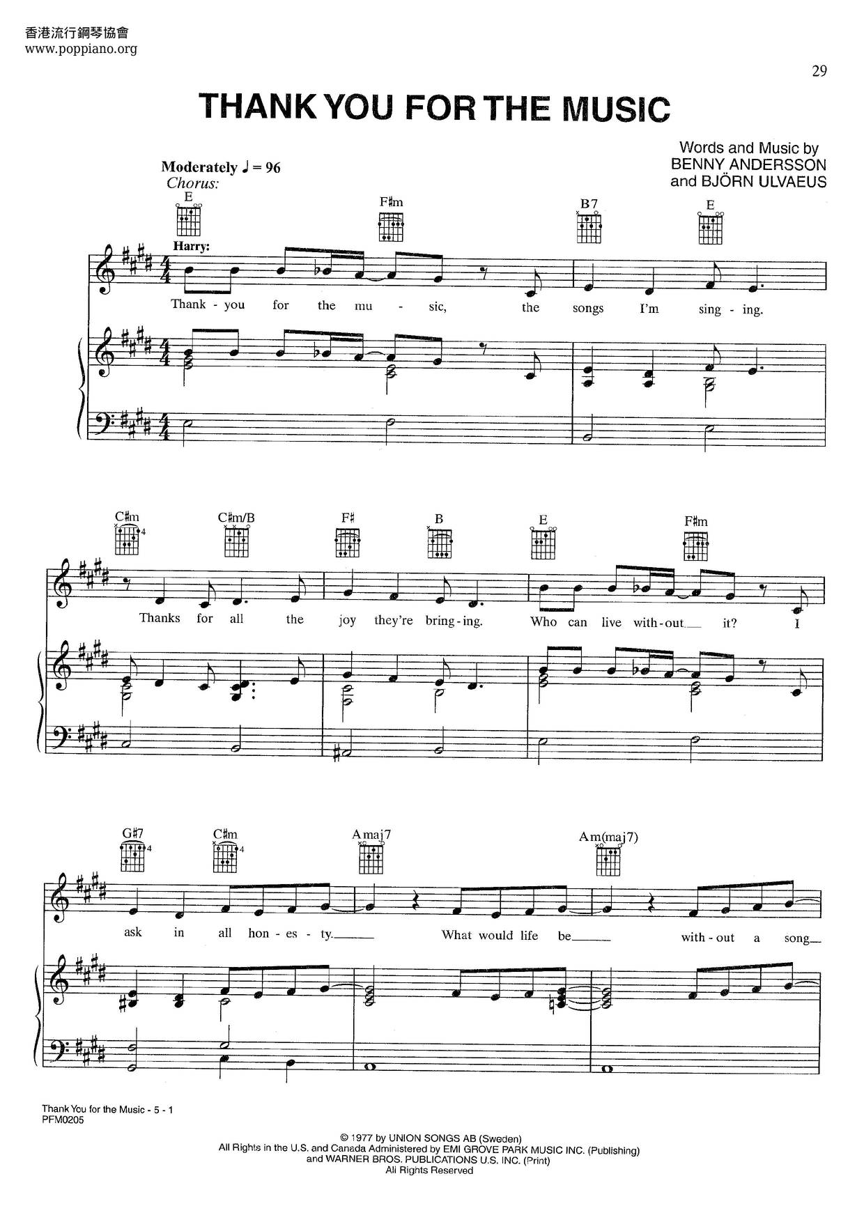 Abba Thank You For The Music 琴譜 五線譜pdf 香港流行鋼琴協會琴譜下載 Abba Thank You For The Music 琴譜 五線譜pdf 香港流行鋼琴協會琴譜下載