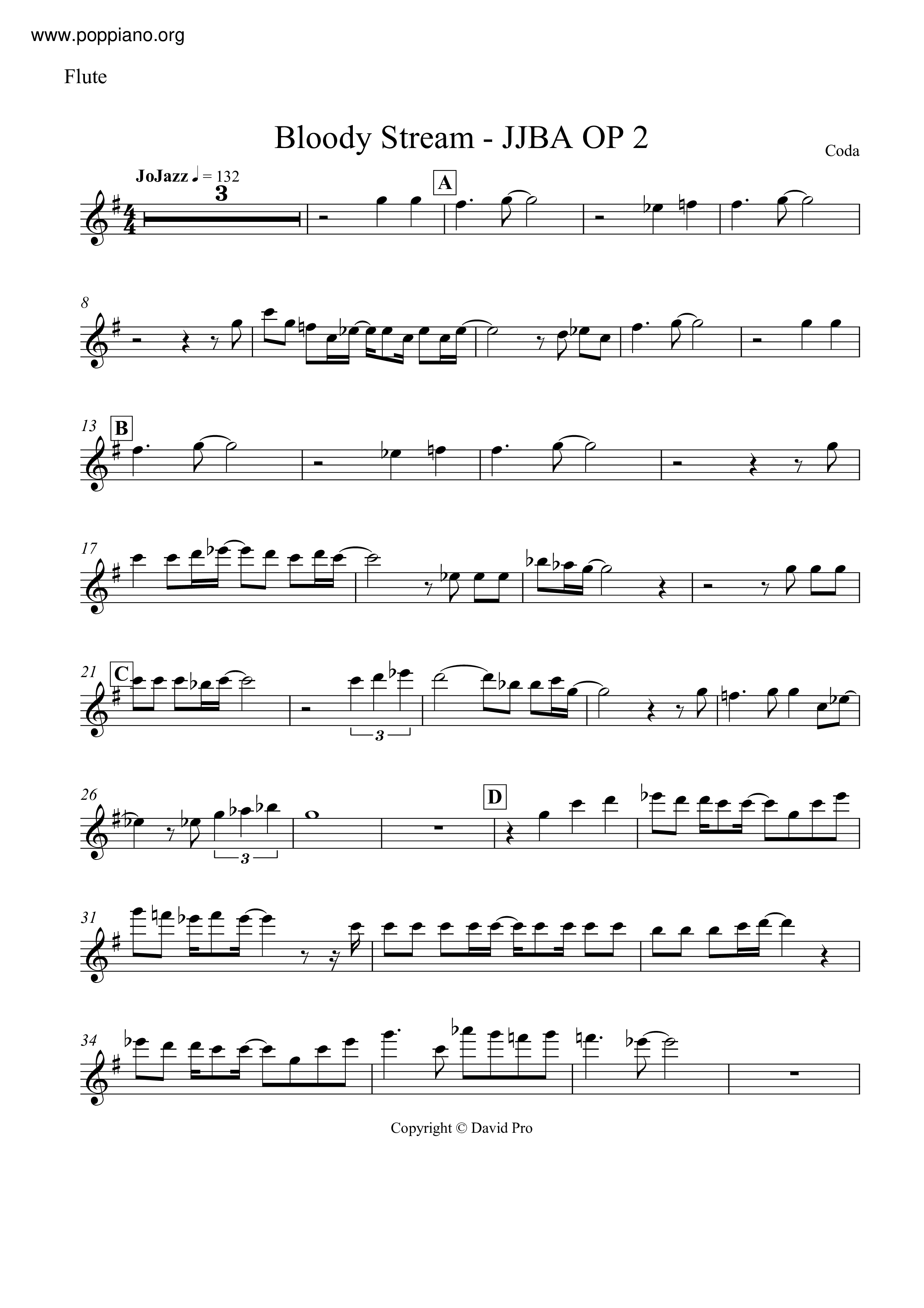 Jojo Bloody Stream Sheet Music Pdf Free Score Download