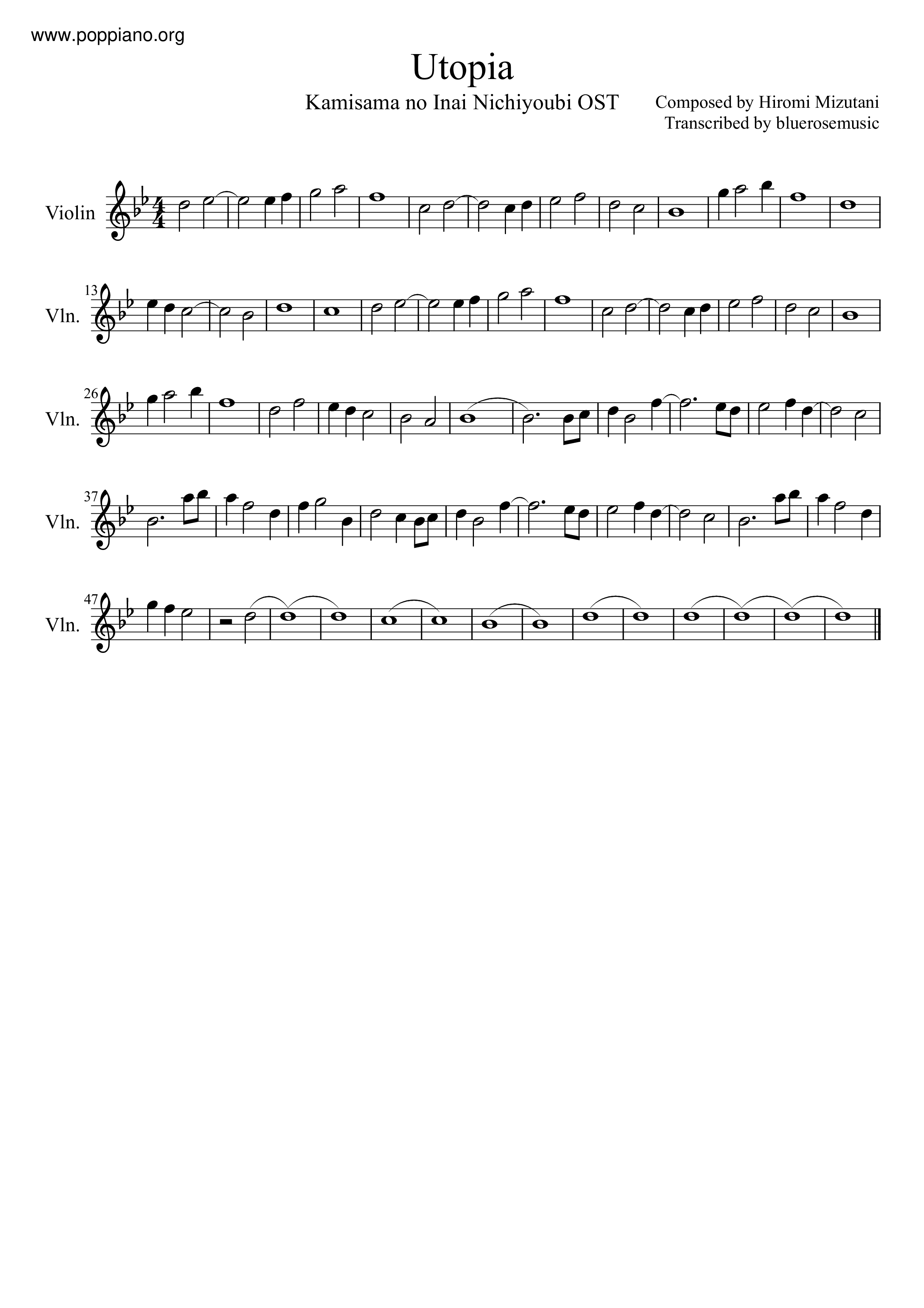 Kamisama No Inai NichiyoubiUtopia Sheet Music pdf, Free Score Download ★