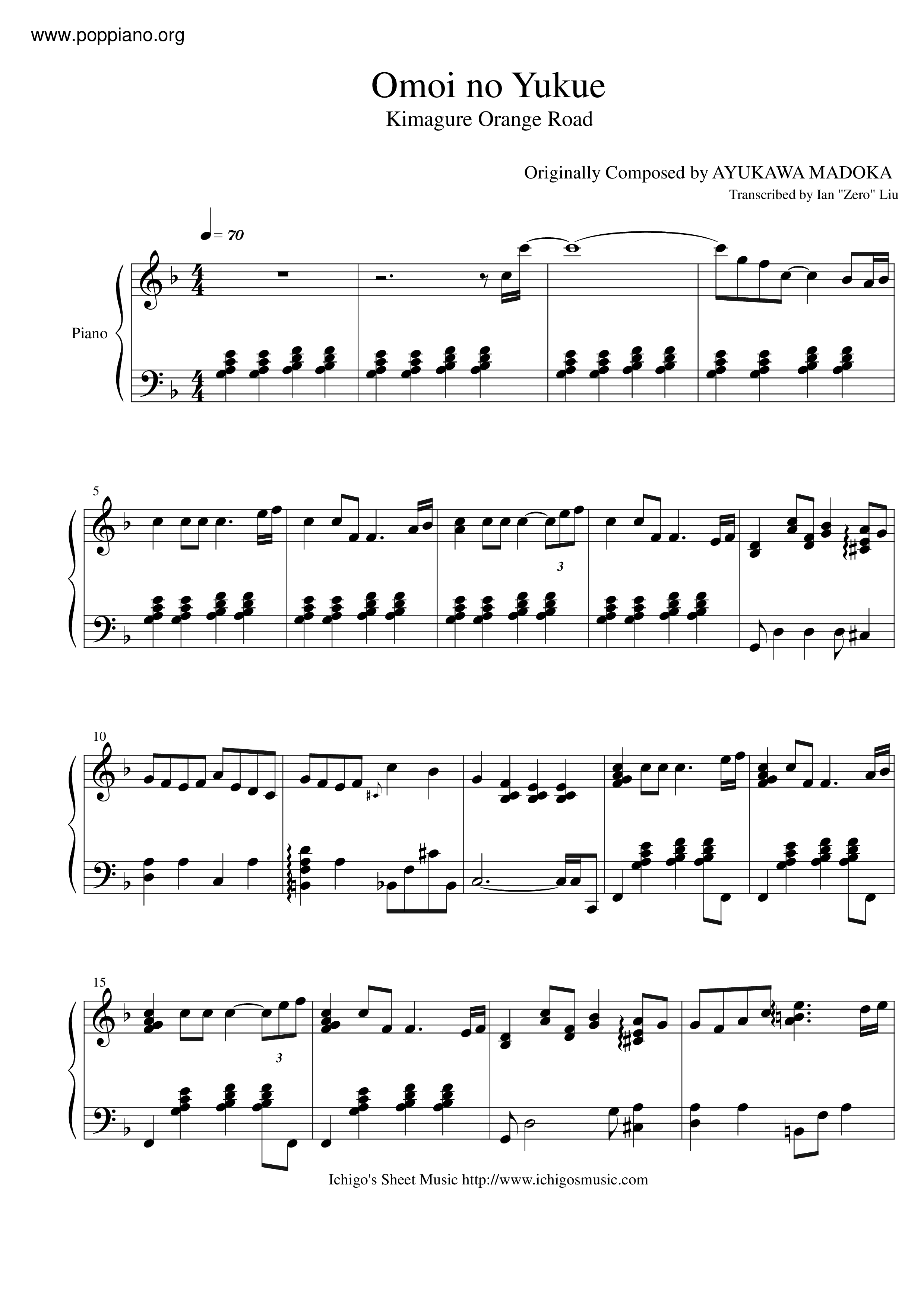 Madoka's Piano Files - Omoi No Yukue琴譜