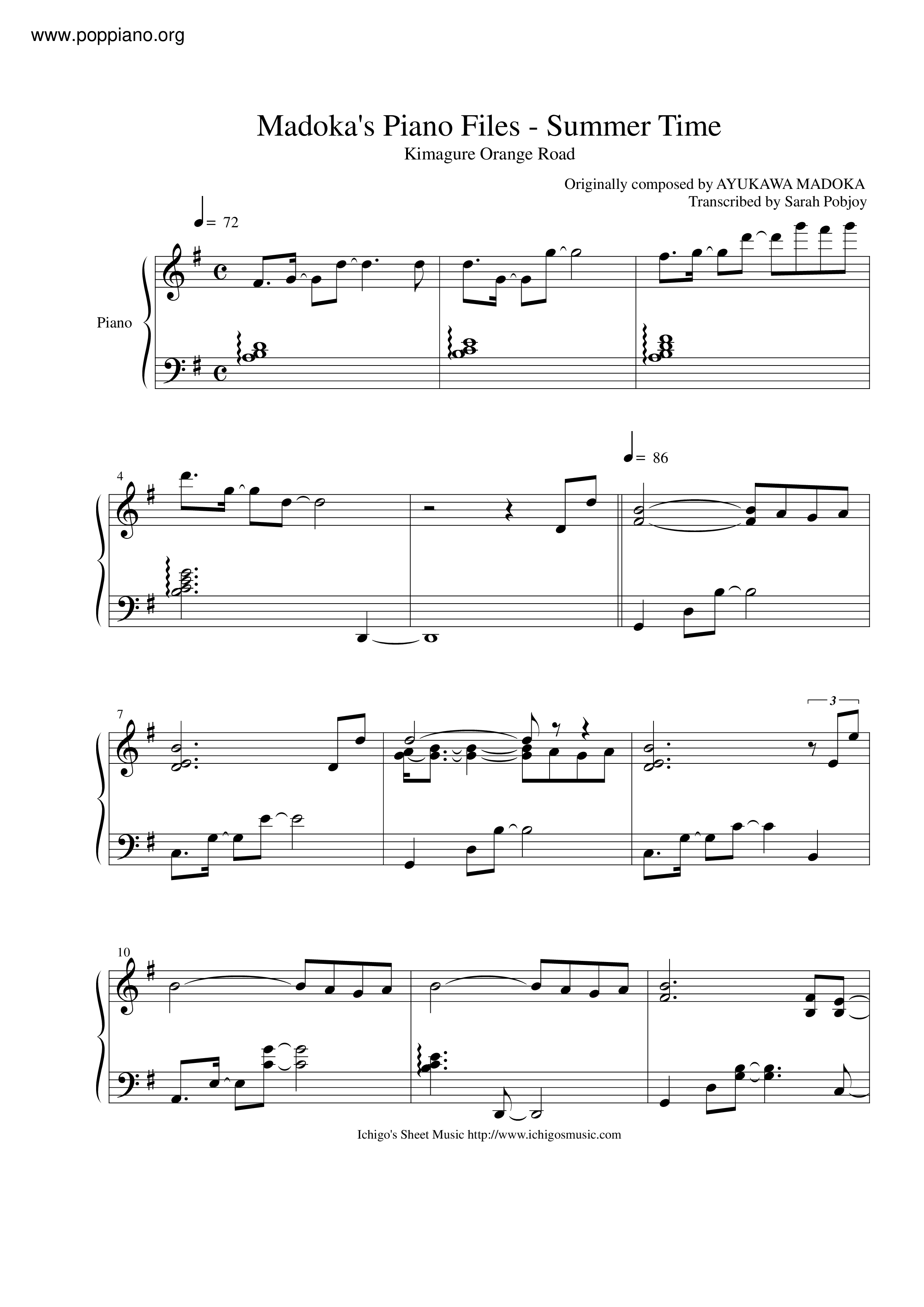 Madoka's Piano Files - Summer Time琴譜