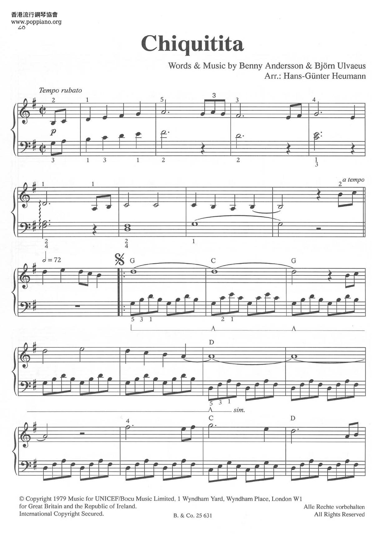 ABBA-Chiquitita Sheet Music pdf, - Free Score Download ★