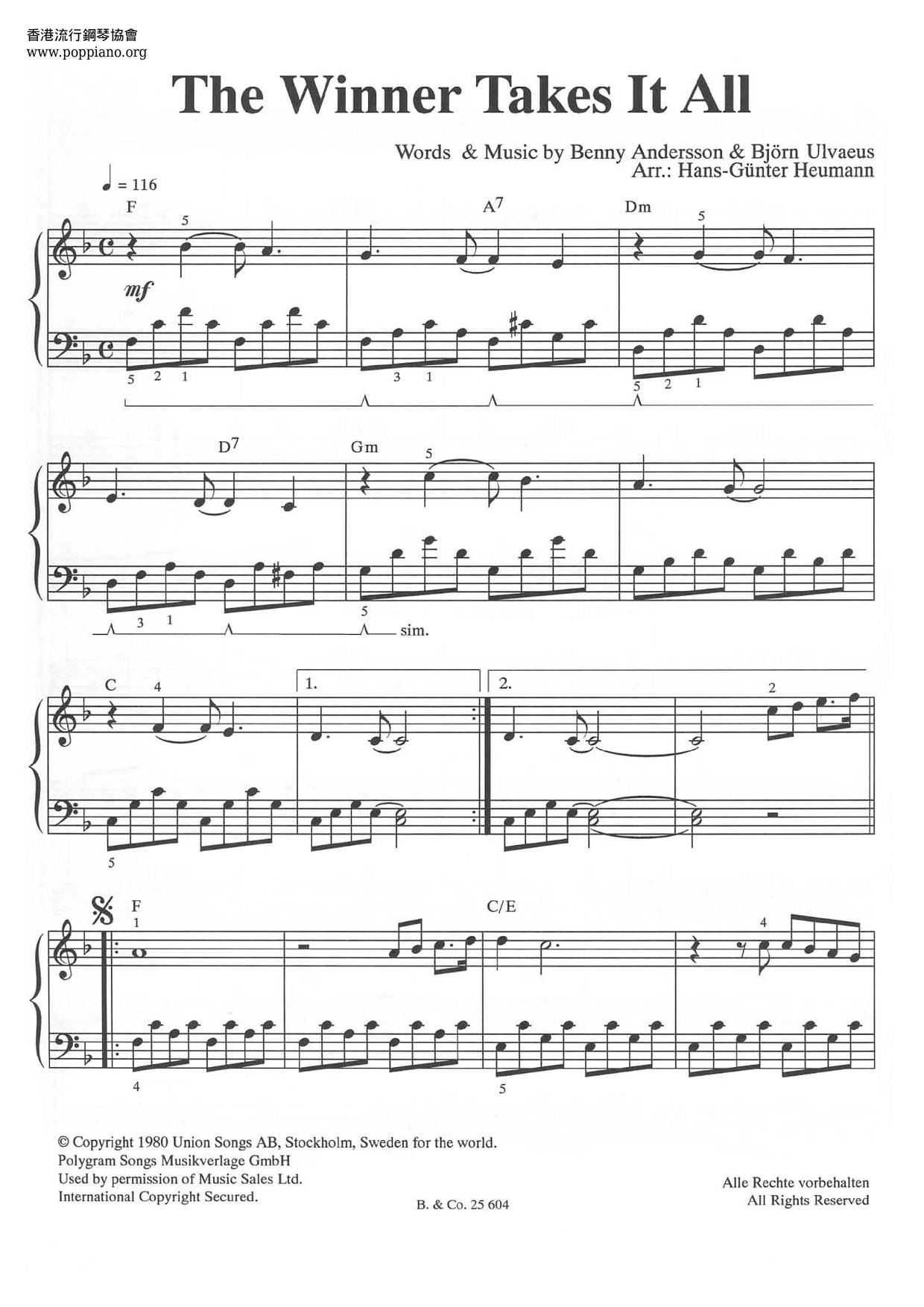 ABBA-The Winner Takes It All Sheet Music pdf, - Free Score Download ★