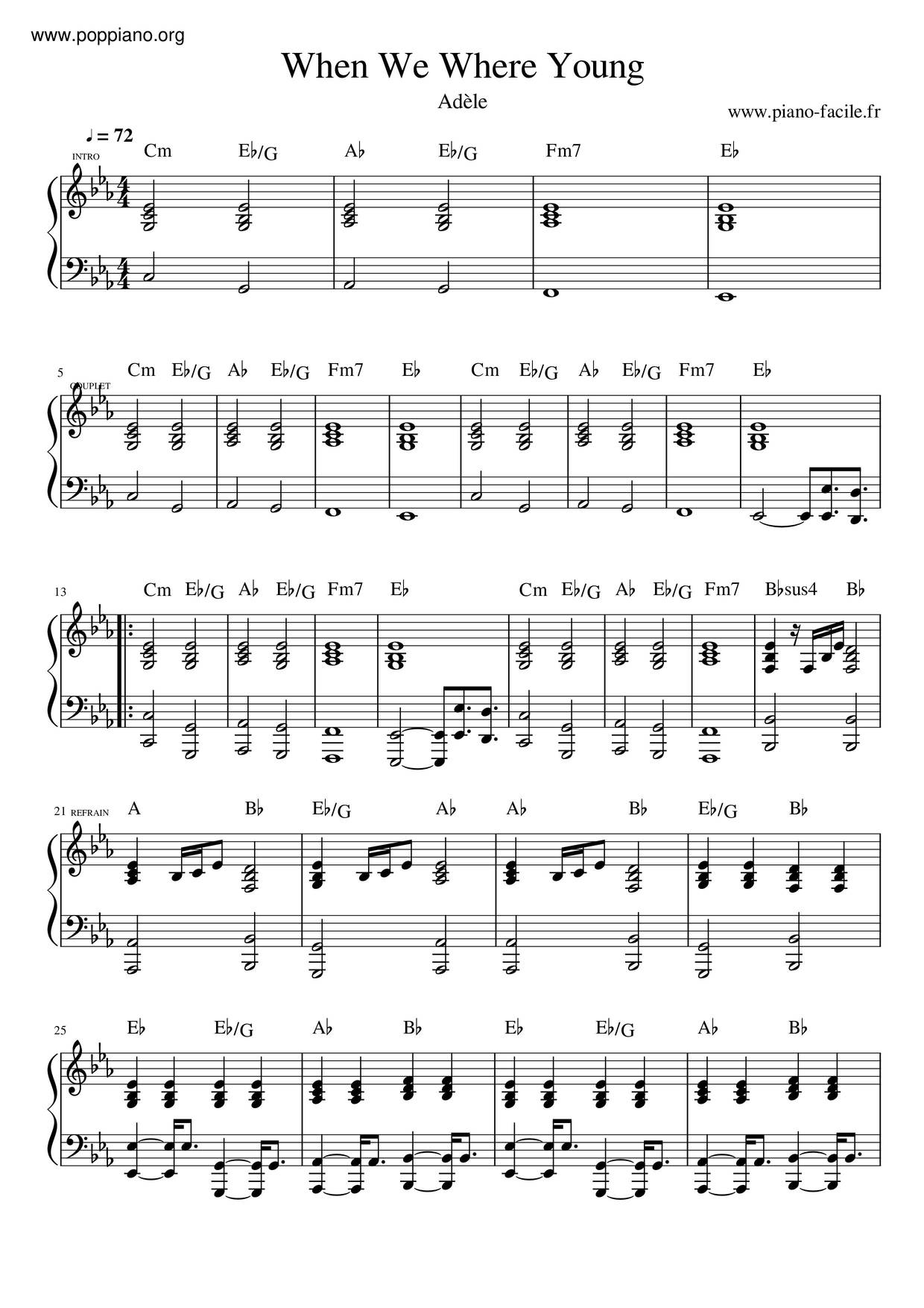 Adele When We Were Young Sheet Music Pdf Free Score Download