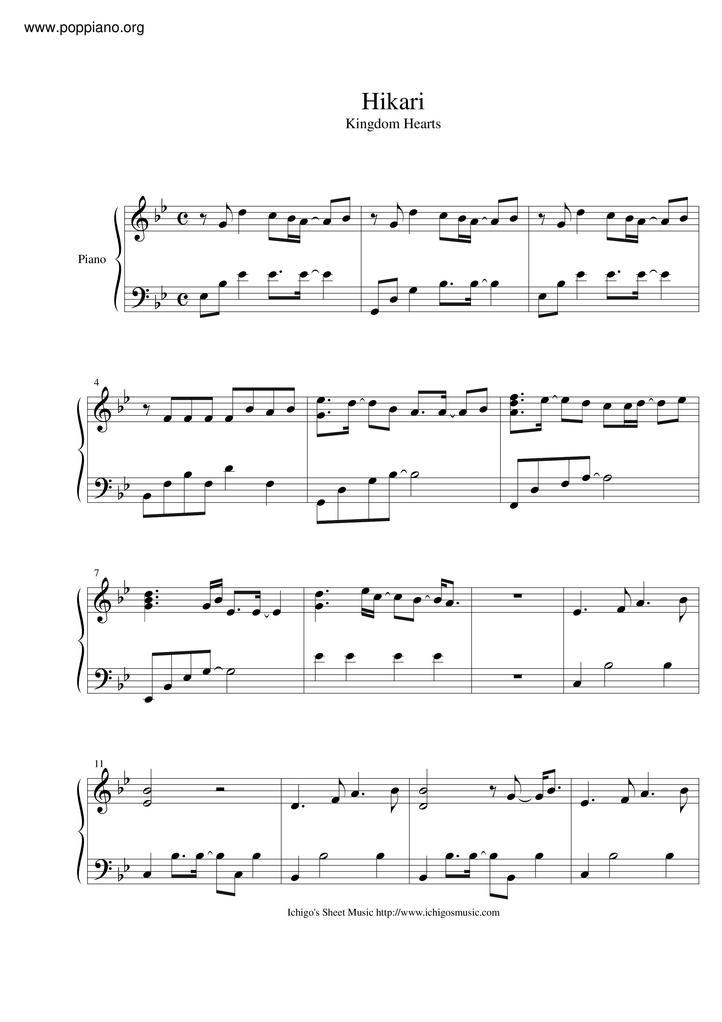 Kingdom Hearts - Simple And Clean琴譜