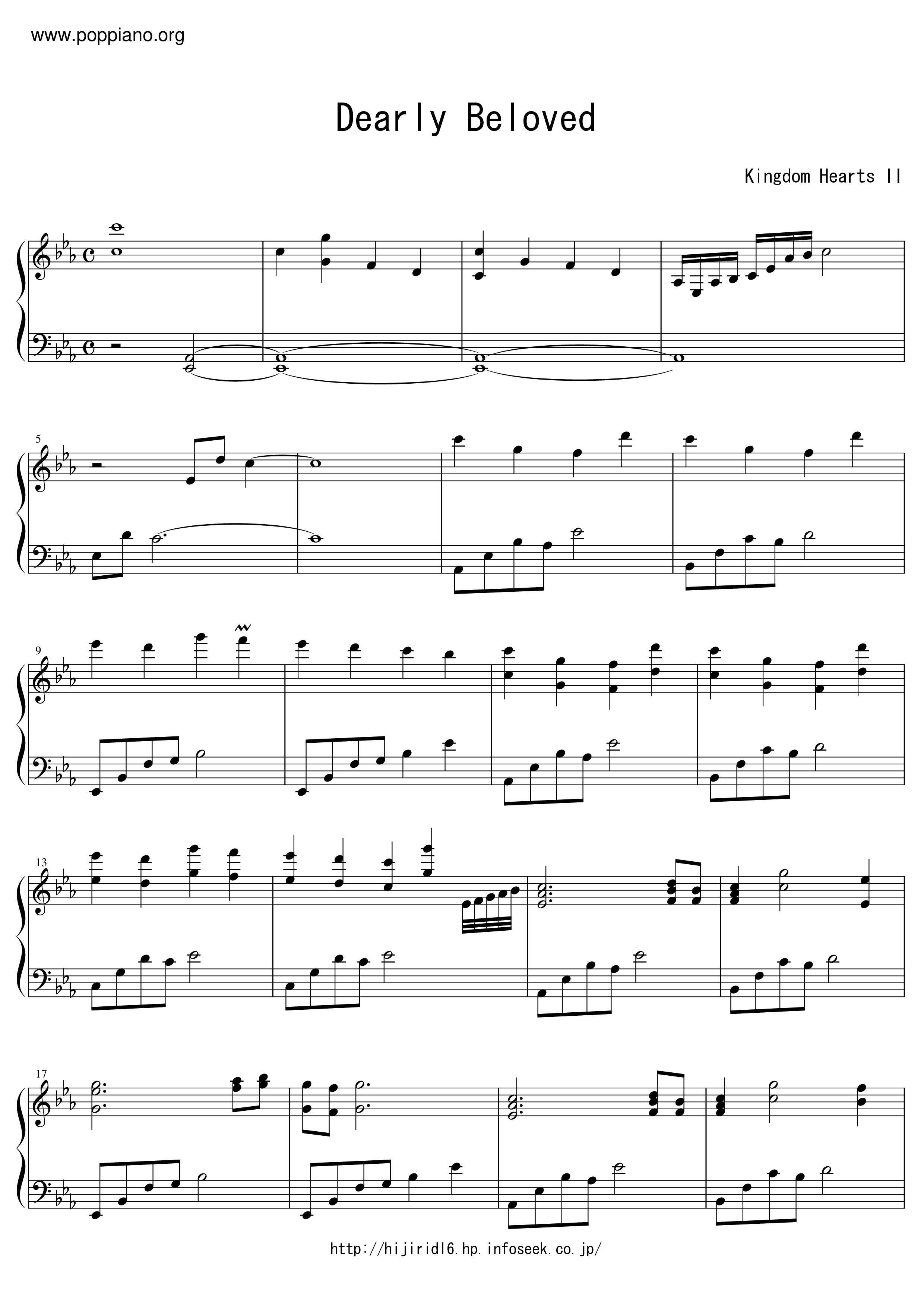 Kingdom Hearts II-Dearly Beloved Sheet Music pdf, - Free Score Download ★