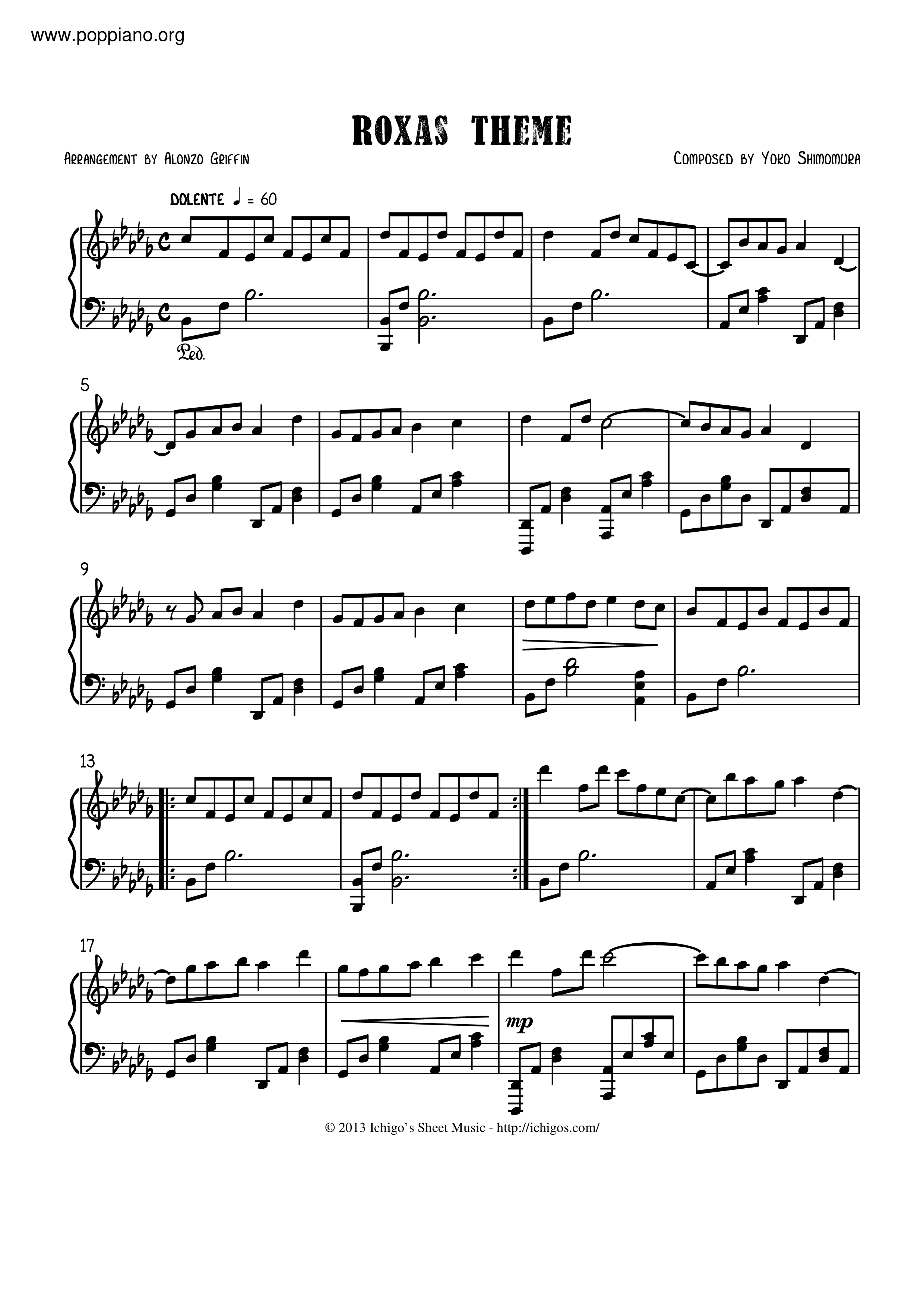 Sumergido Cerebro exposición ☆ Kingdom Hearts II-Roxas Theme Sheet Music pdf, - Free Score Download ☆