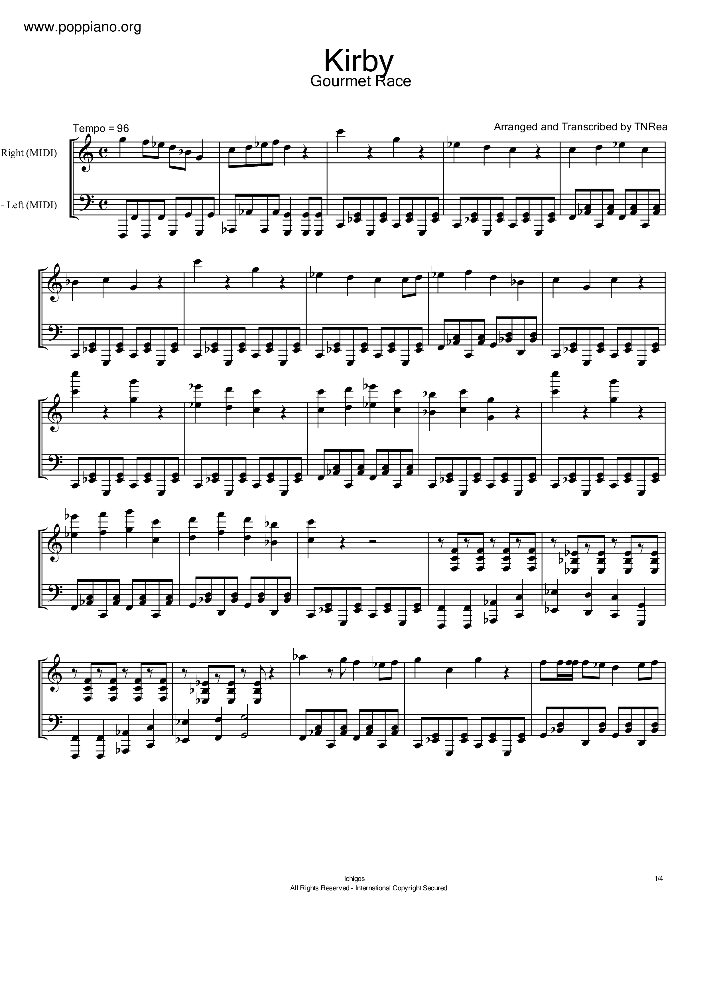 ☆ Kirby Super Star-Gourmet Race Sheet Music pdf, - Free Score Download ☆