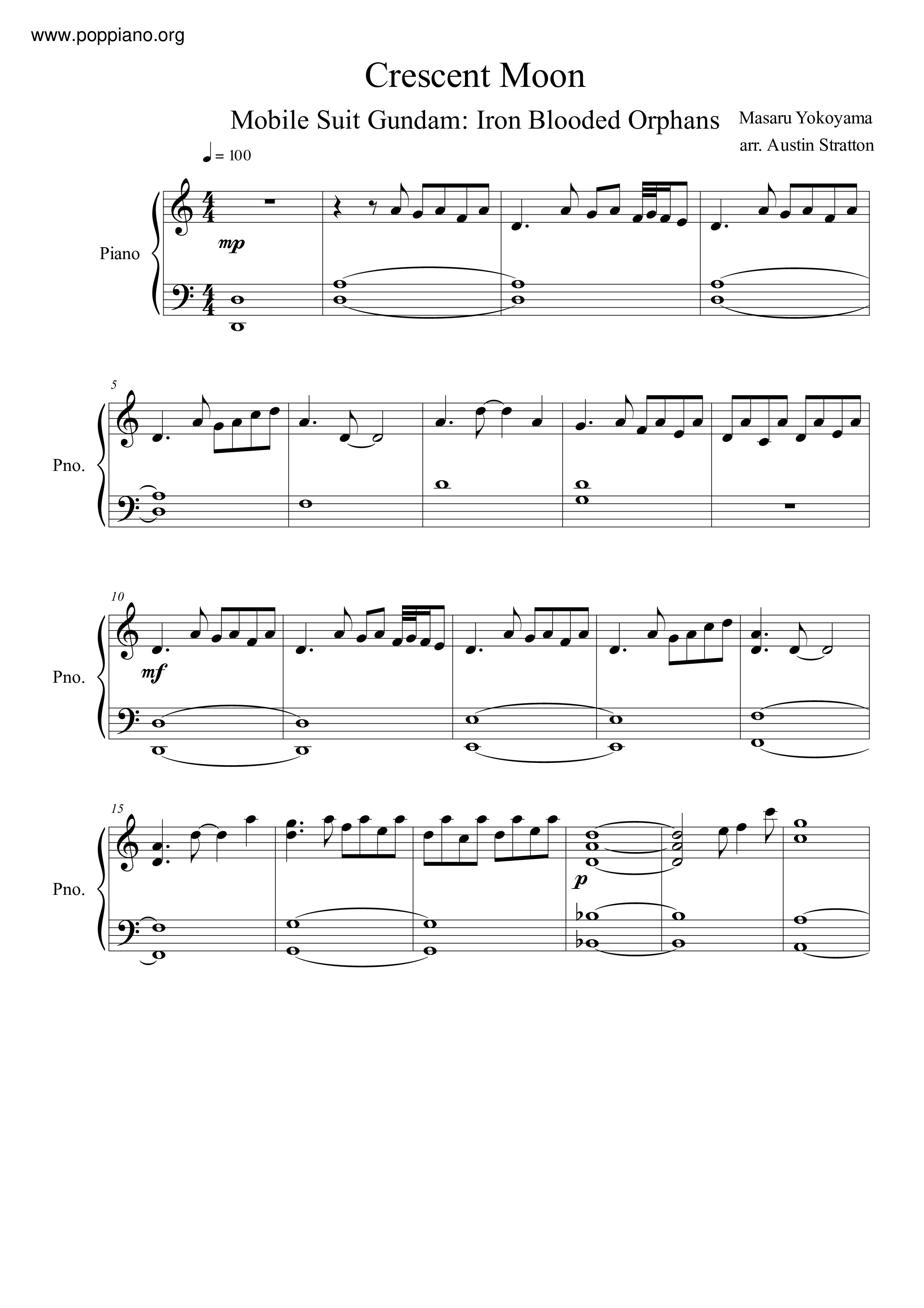 Mobile Suit Gundam Iron Blooded Orphans Crescent Moon Sheet Music Pdf Free Score Download