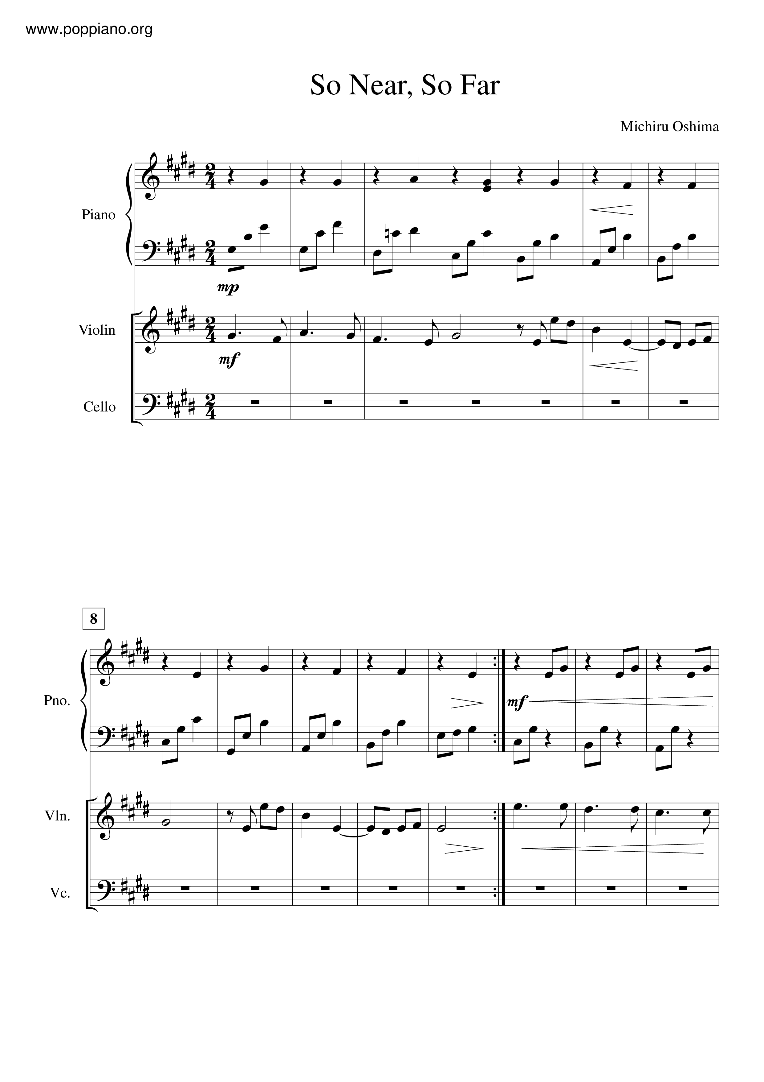 Nabari no OuSo Near, So Far Sheet Music pdf, Free Score Download ★