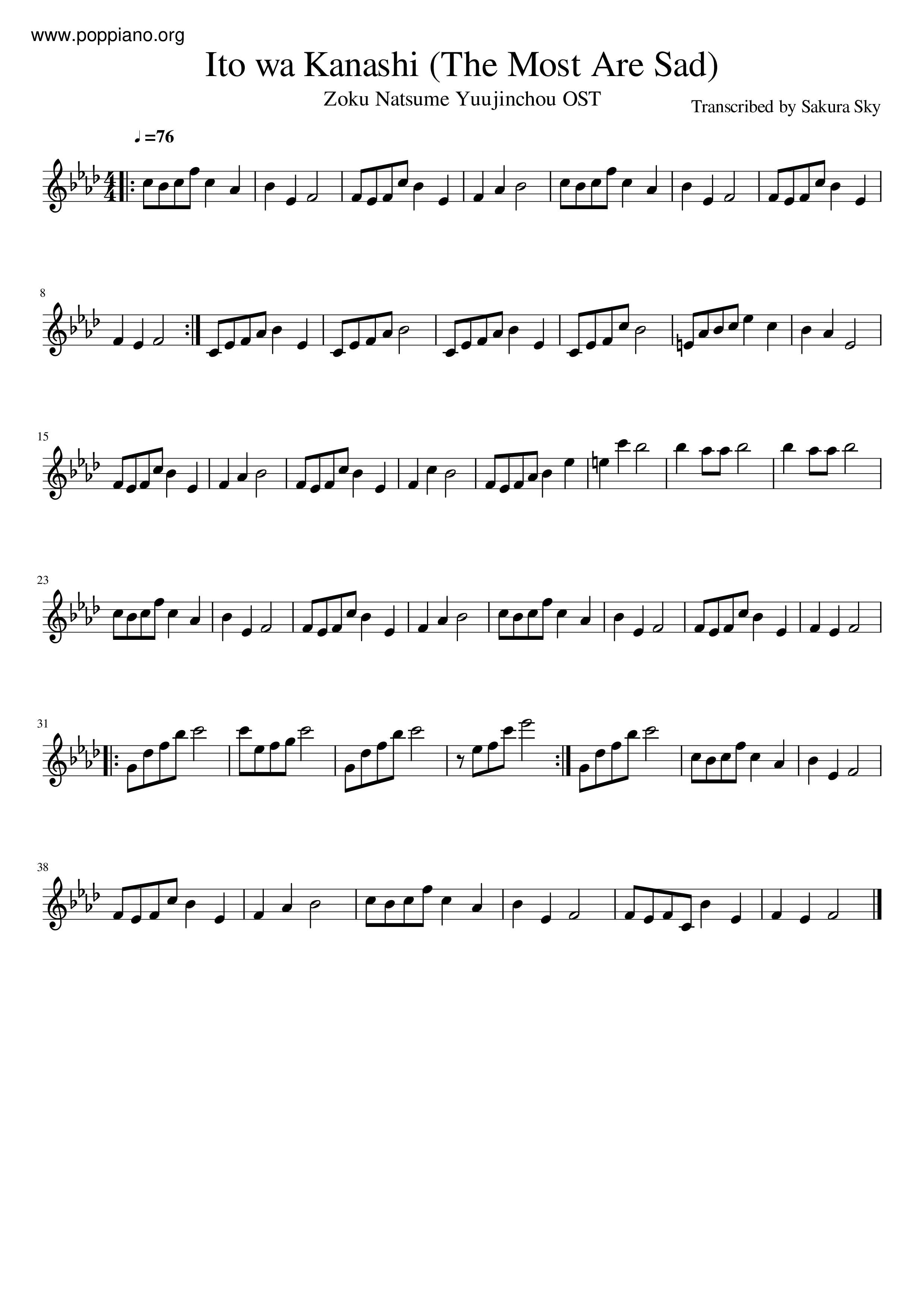 Ito Wa Kanashi琴譜