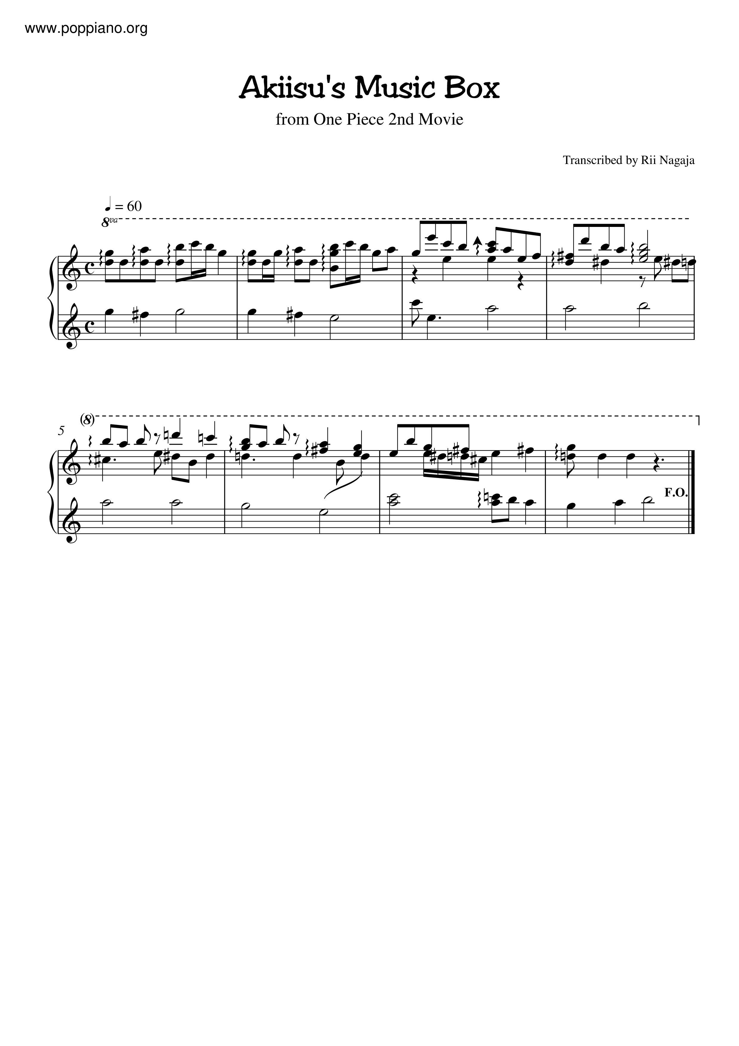 One Piece Akiisu S Music Box ピアノ譜pdf 香港ポップピアノ協会 無料pdf楽譜ダウンロード Gakufu