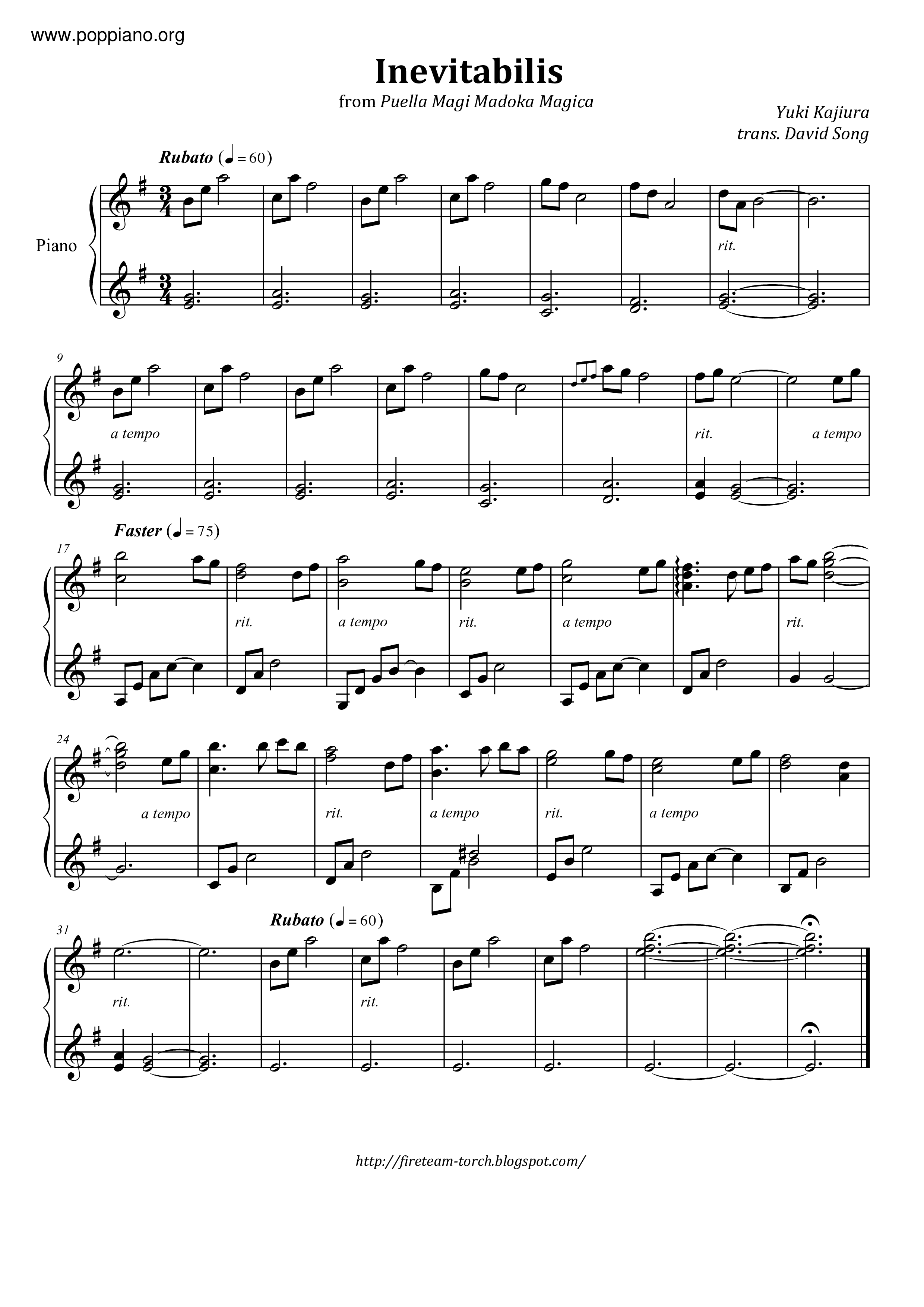 Puella Magi Madoka Magica Inevitabilis Sheet Music Pdf Free Score Download
