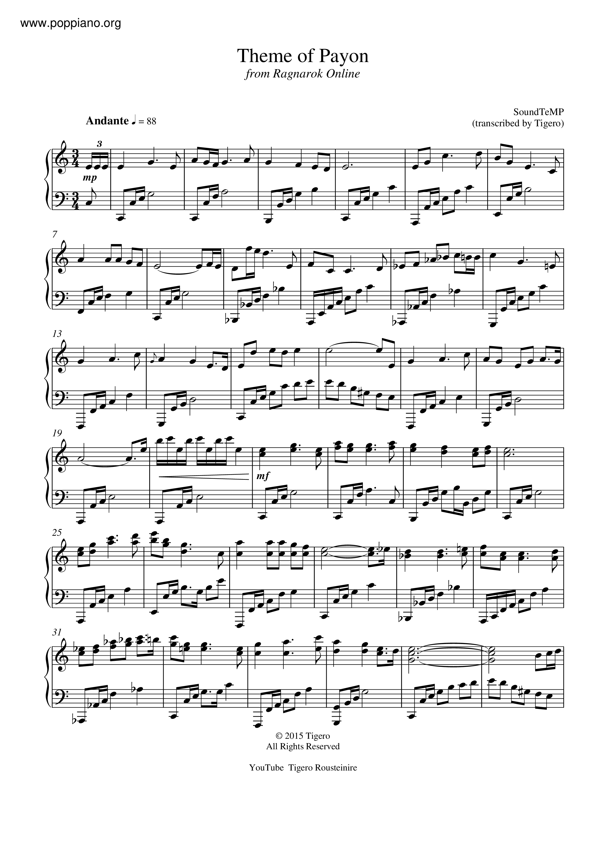 Theme Of Payon琴譜