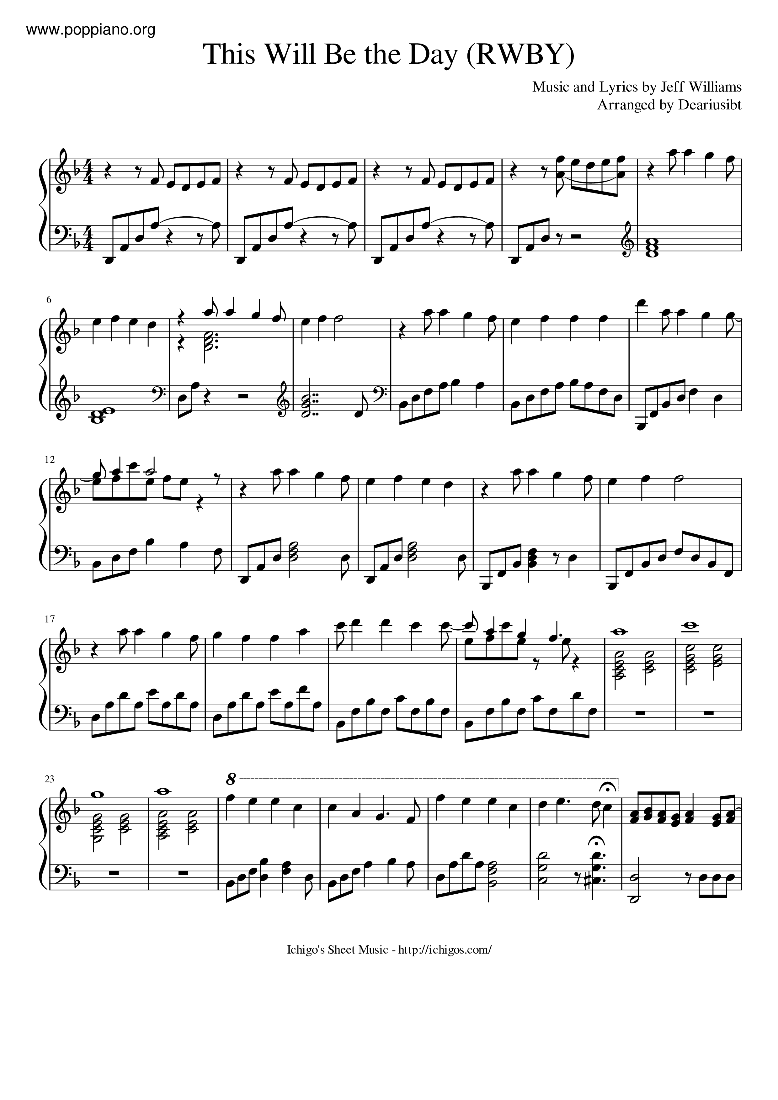 This Life Is Mine Rwby Piano Sheet Music Rwby-This Will Be The Day Sheet Music pdf, - Free Score Download ★