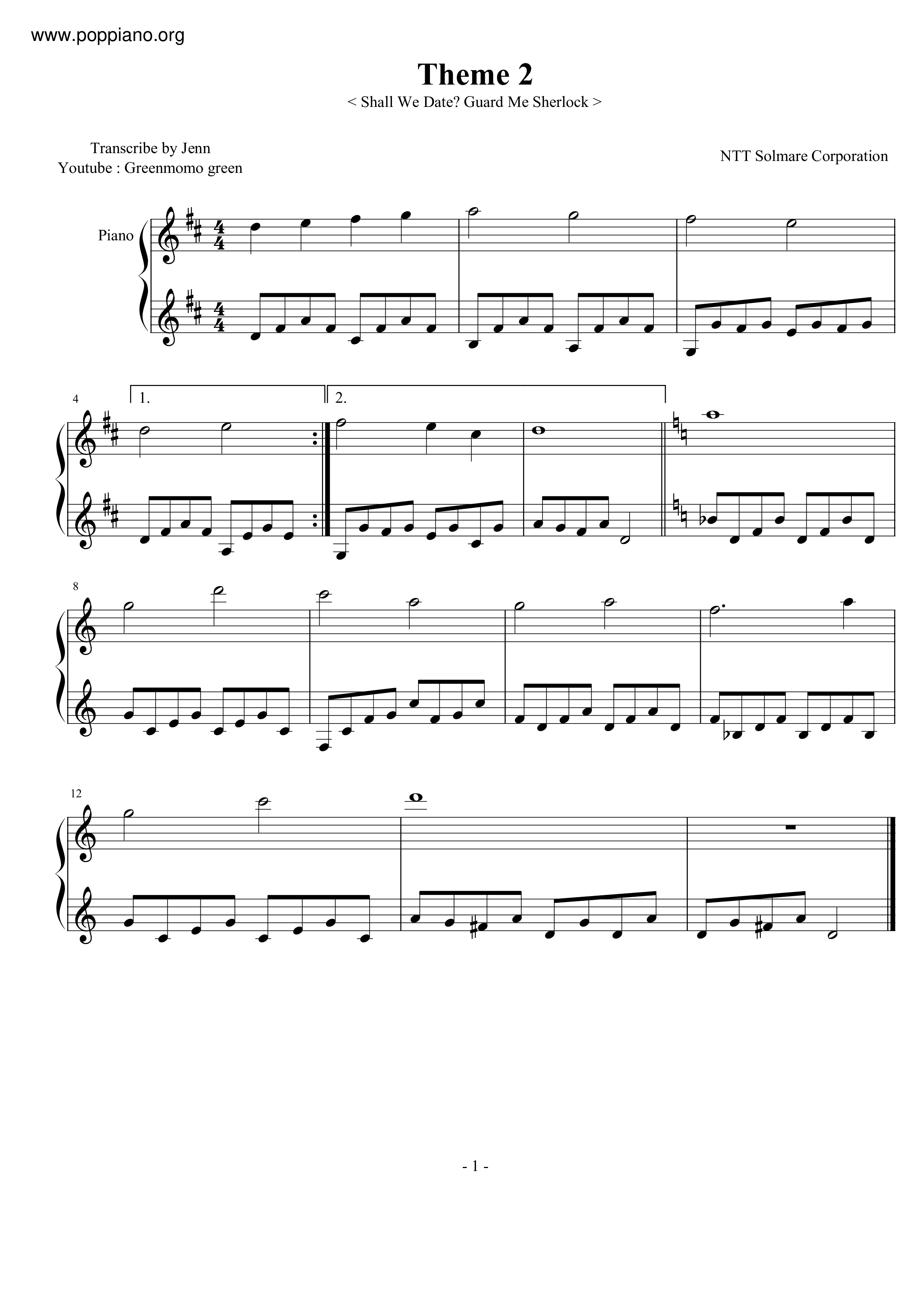 Theme 2琴譜