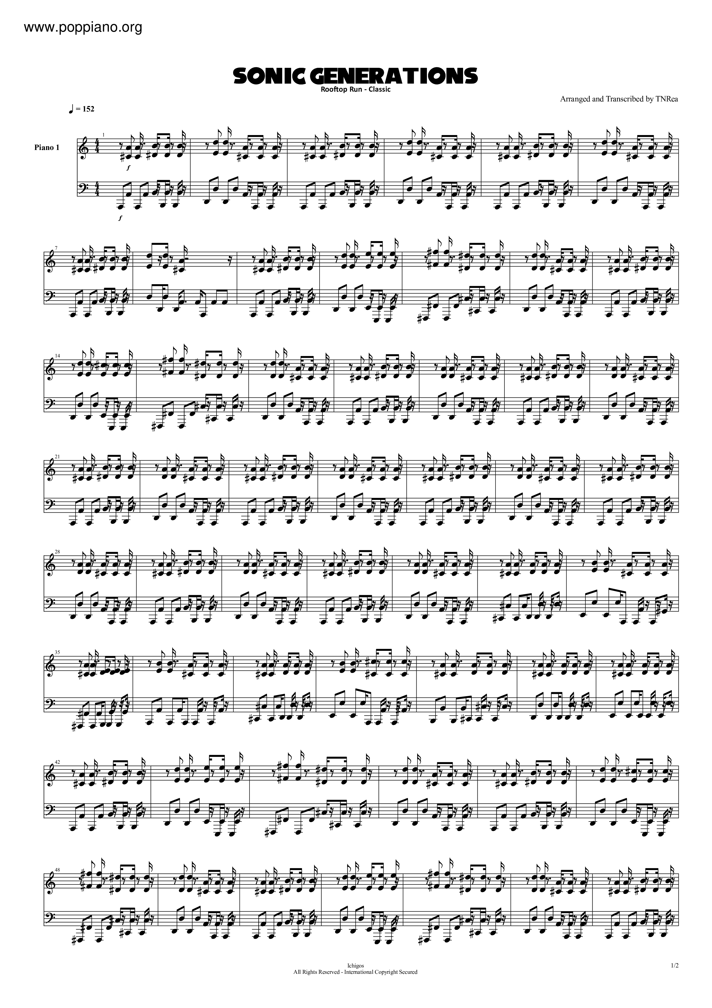 Sonic Generations Rooftop Run Classic Sheet Music Pdf Free Score Download