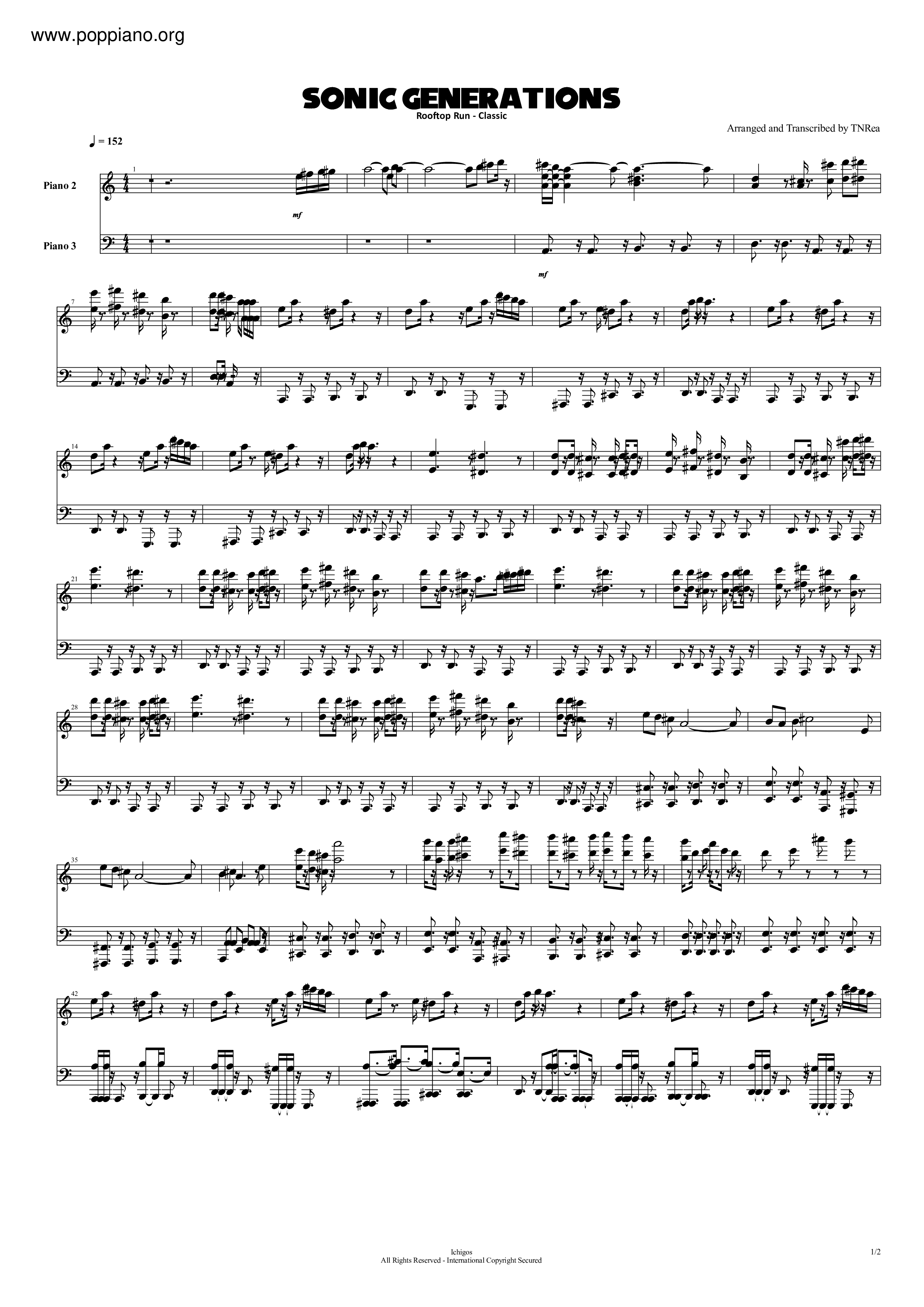 Sonic Generations Rooftop Run Classic Sheet Music Pdf Free Score Download