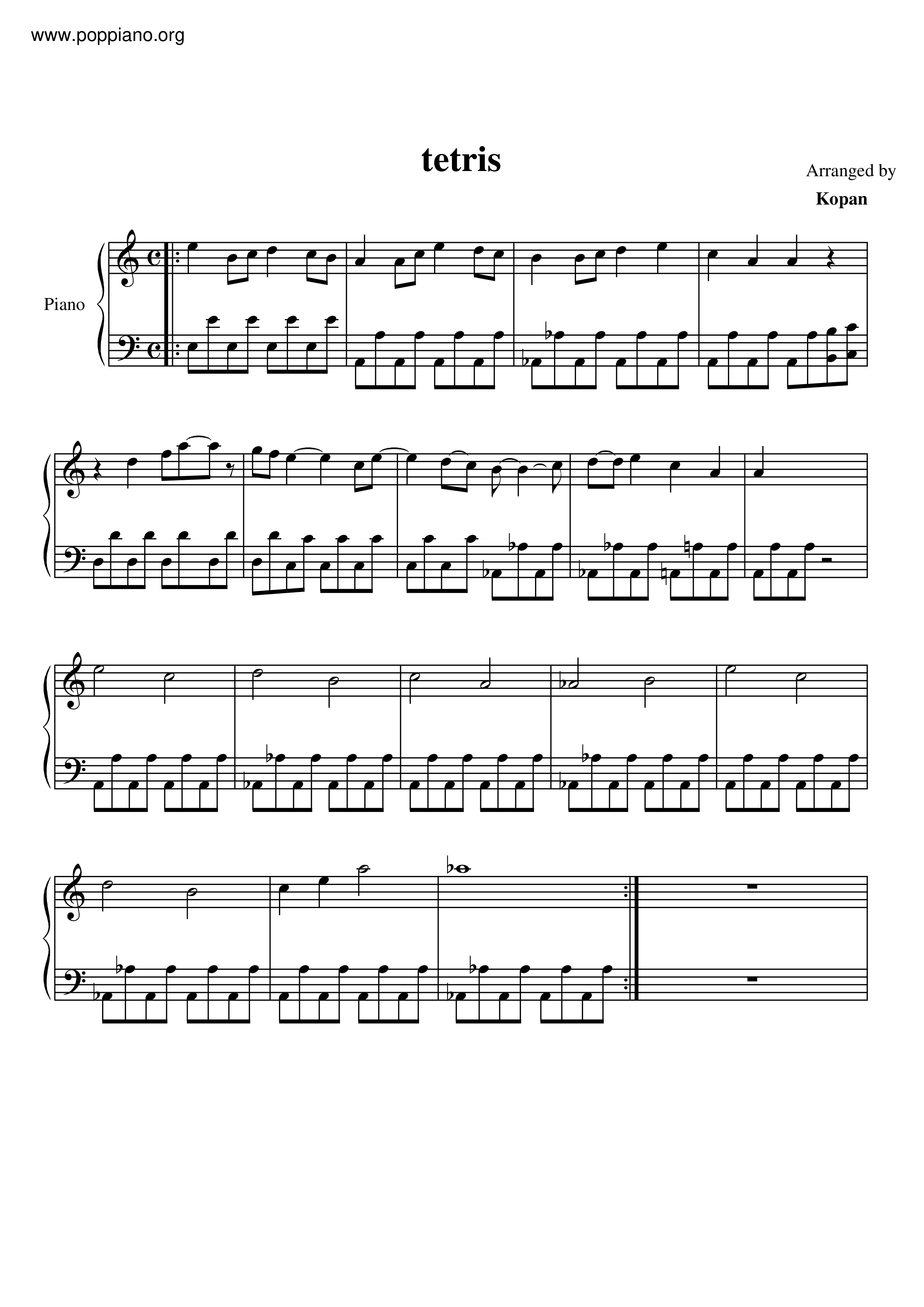 Tetris tetris main theme sheet music pdf free score download 
