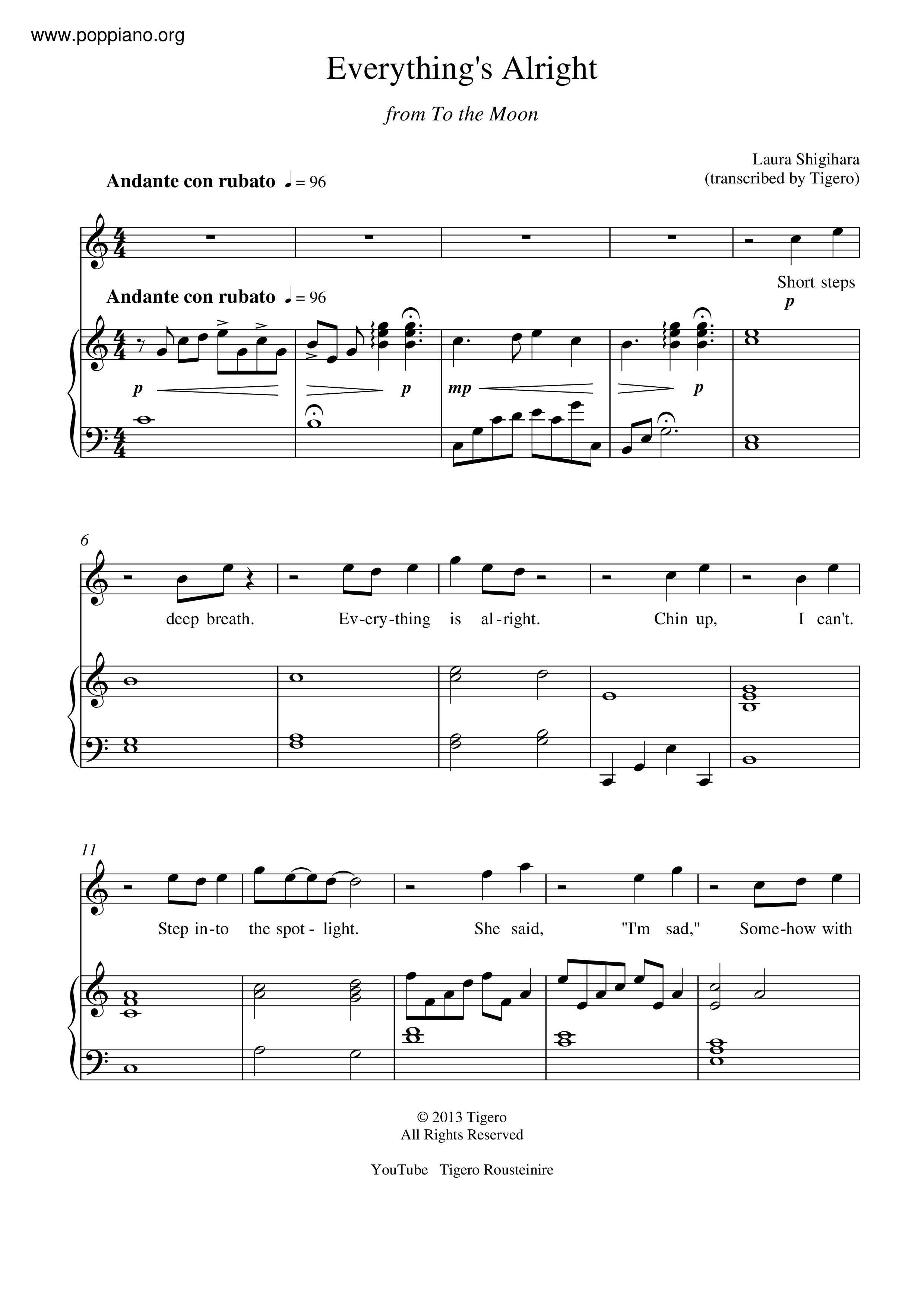 To The Moon Everything S Alright Sheet Music Pdf Free Score Download