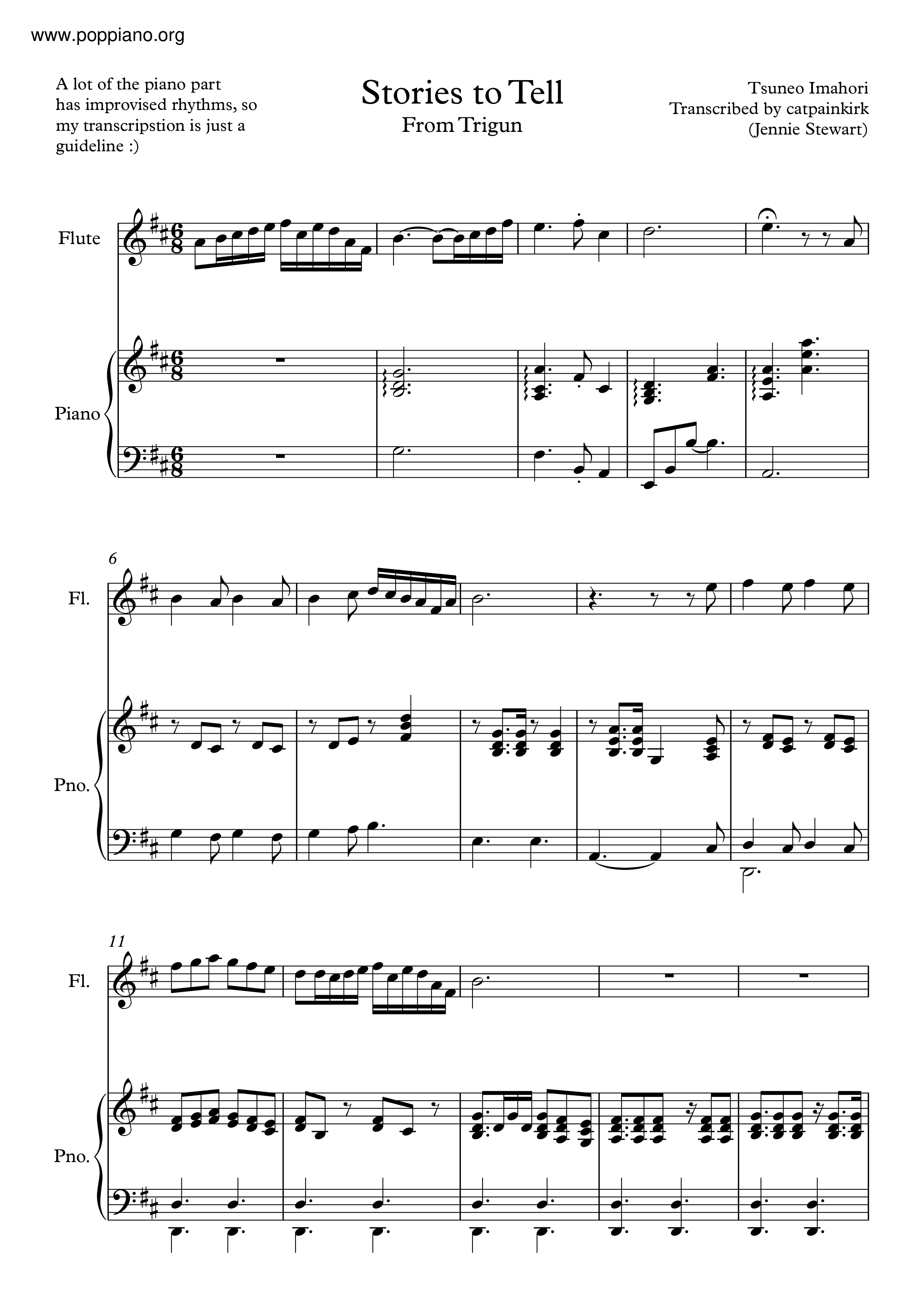 TrigunStories To Tell Sheet Music pdf, Free Score Download ★