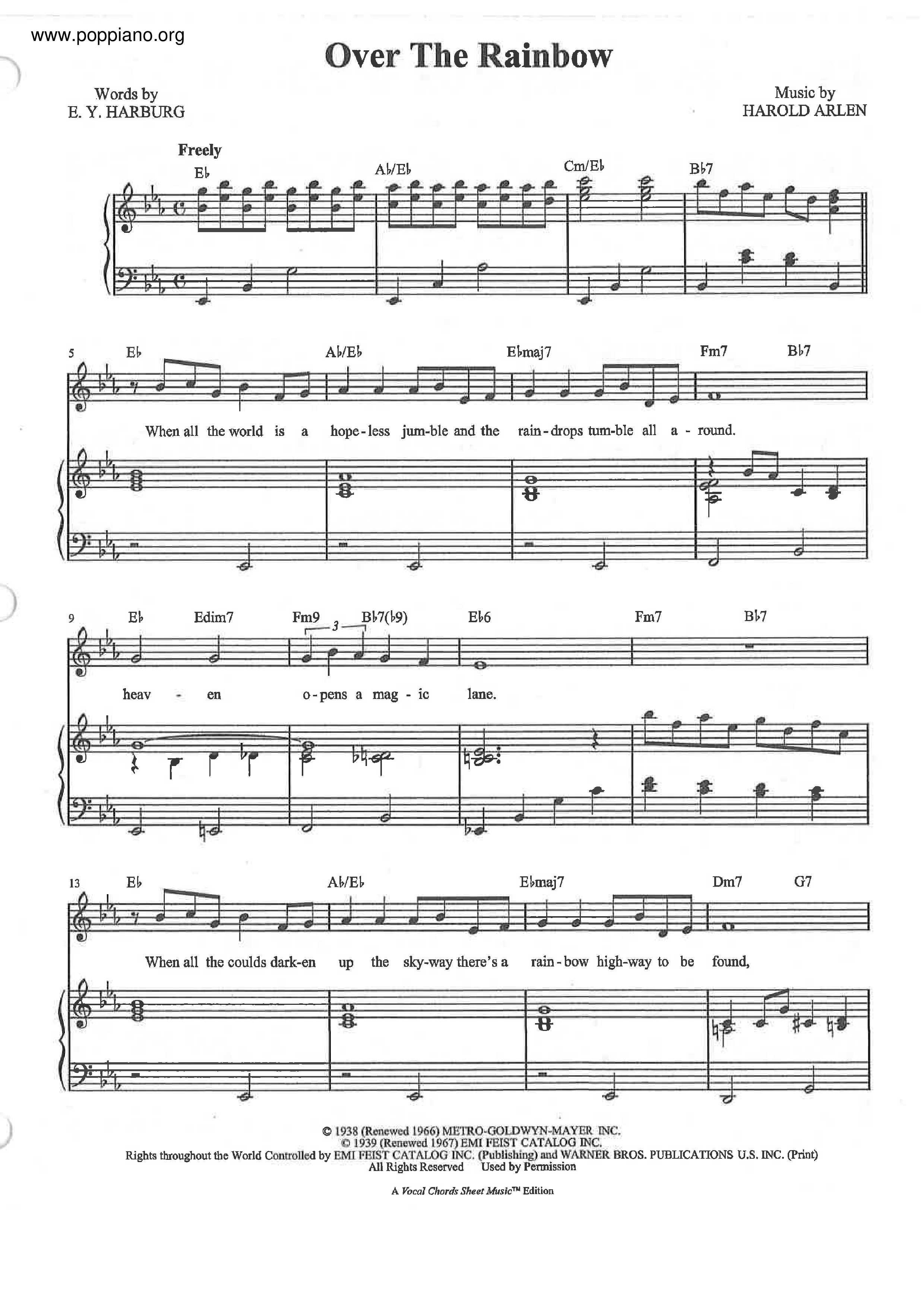 Letrista tema Neuropatía ☆ Harold Arlen-Somewhere Over The Rainbow Sheet Music pdf, - Free Score  Download ☆