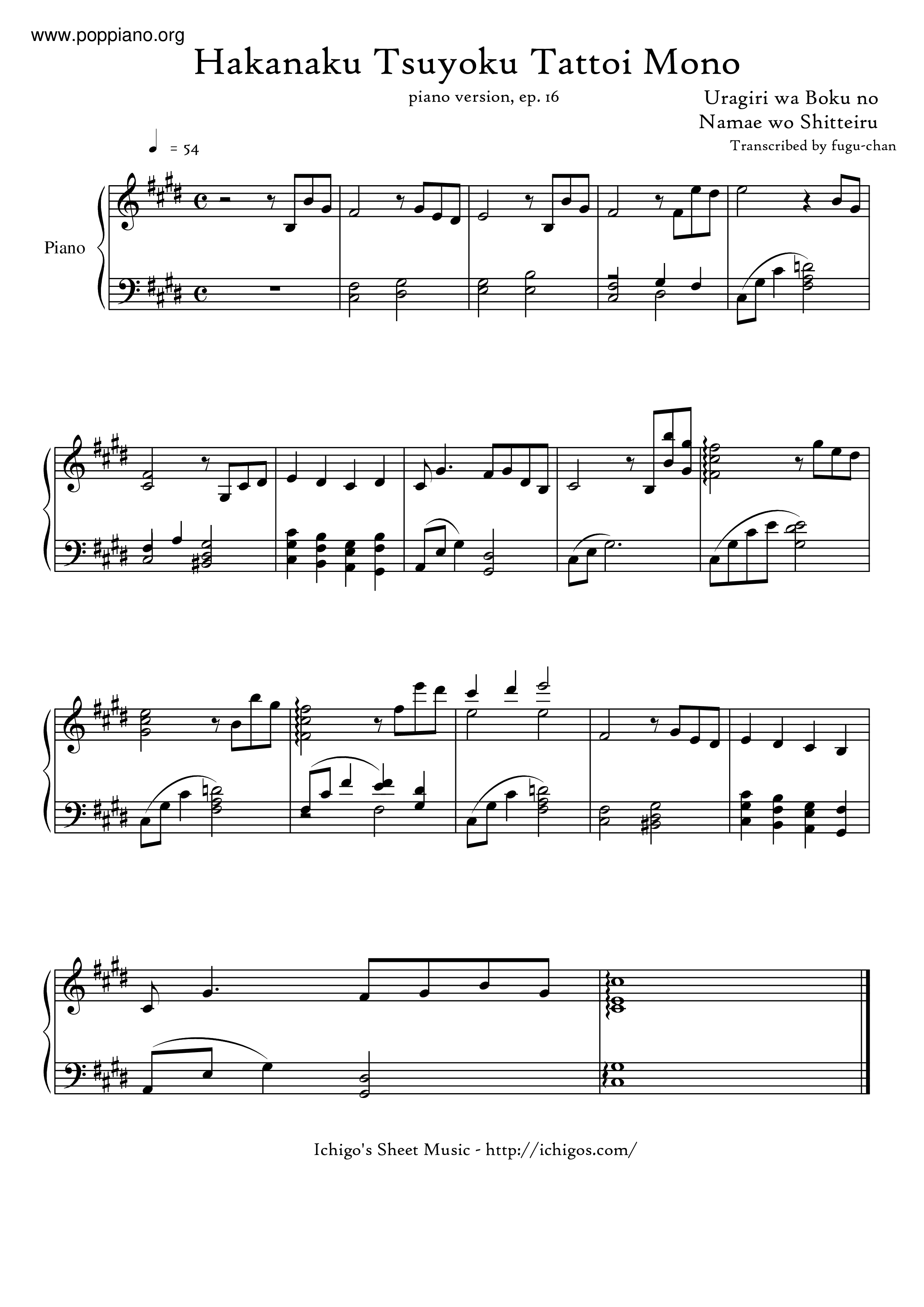 Hakanaku Tsuyoku Tattoi Mono琴譜