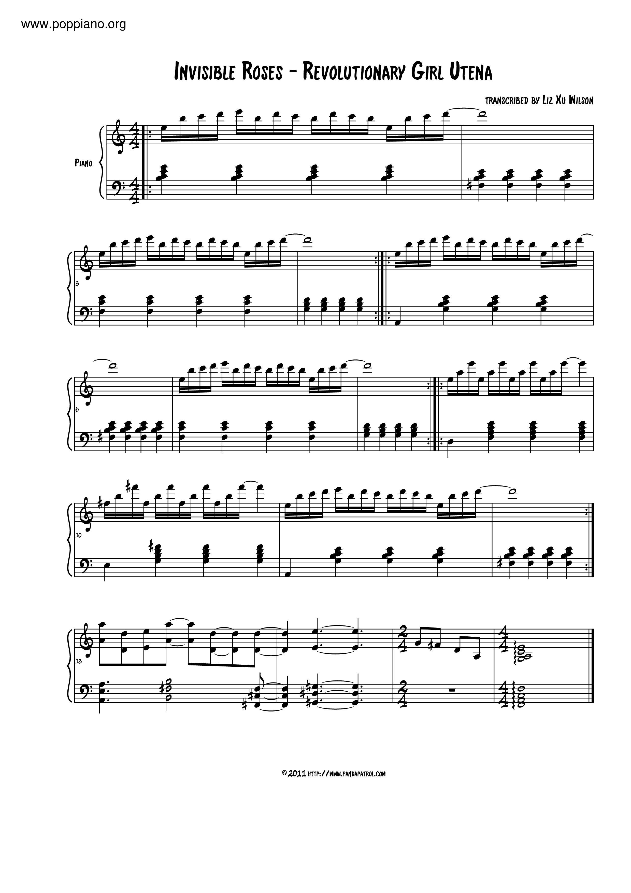 Revolutionary Girl Utena Invisible Roses Sheet Music Pdf Free Score Download Revolutionary Girl Utena Invisible Roses Sheet Music Pdf Free Score Download