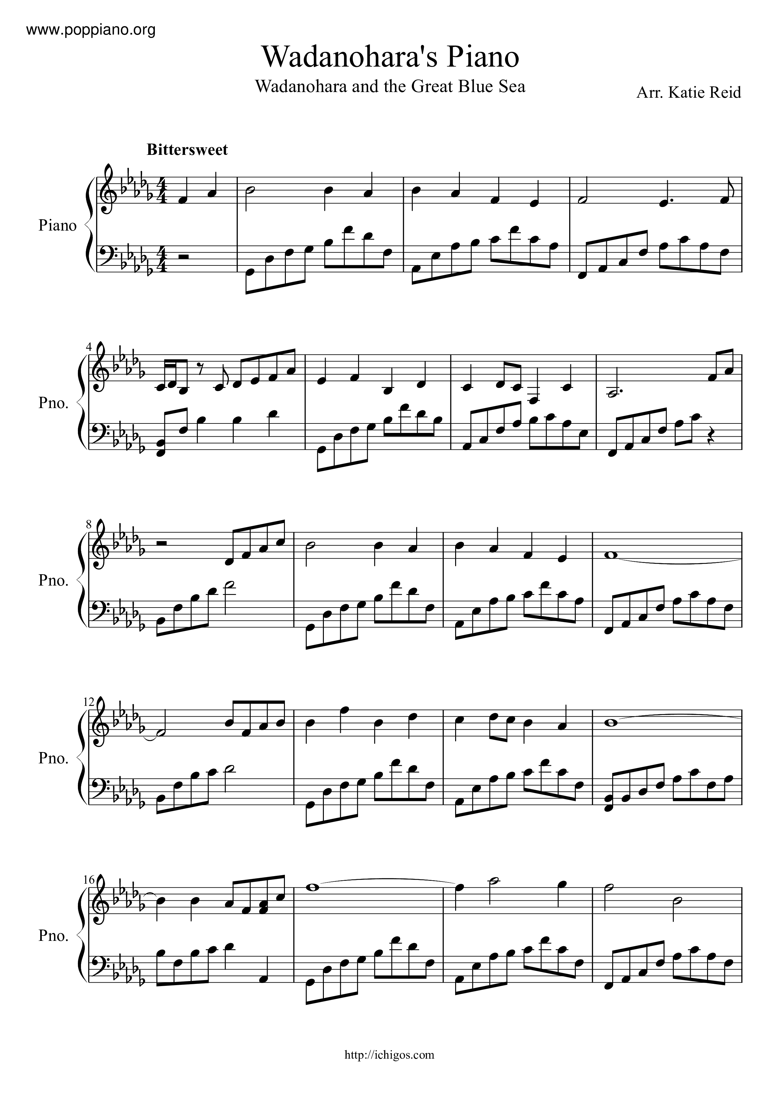 Wadanohara's Piano琴譜