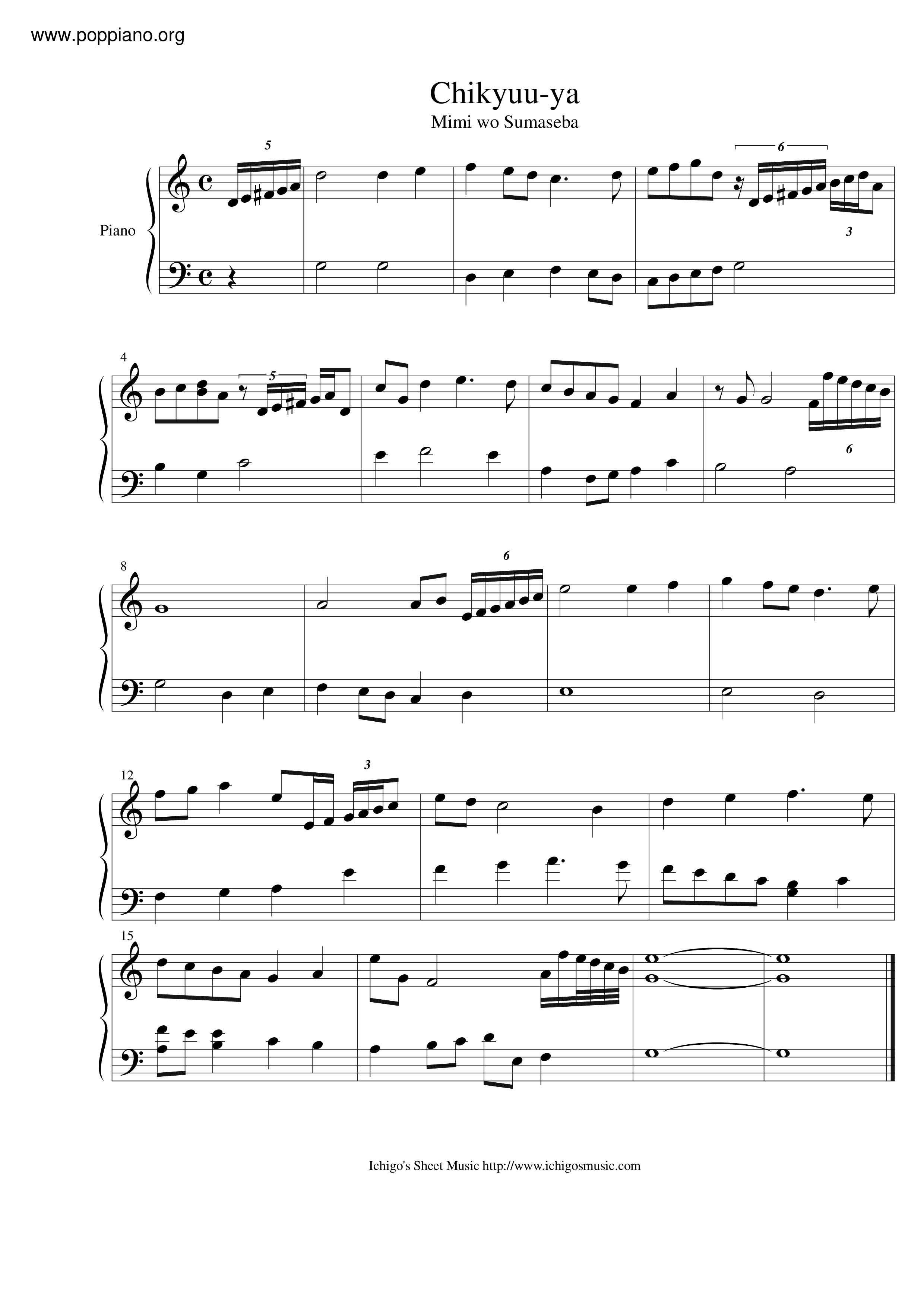 Chikyuu-Ya琴譜