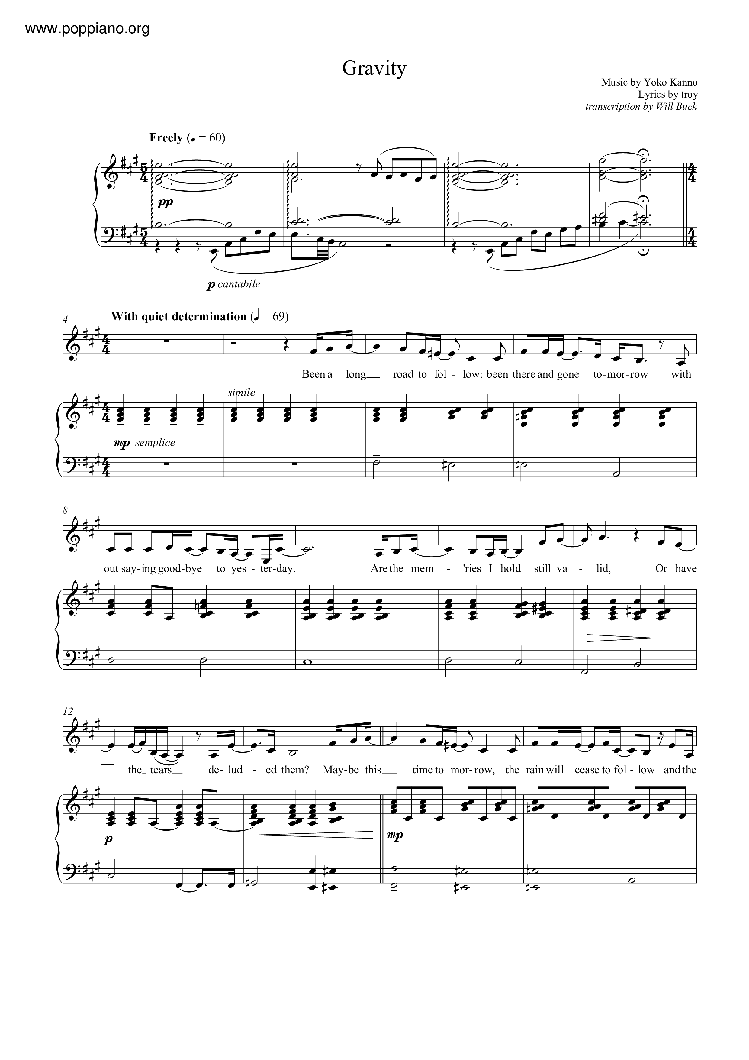 ★Wolf's Rain Gravity ピアノ譜pdf 香港ポップピアノ協会 無料PDF楽譜ダウンロード gakufu