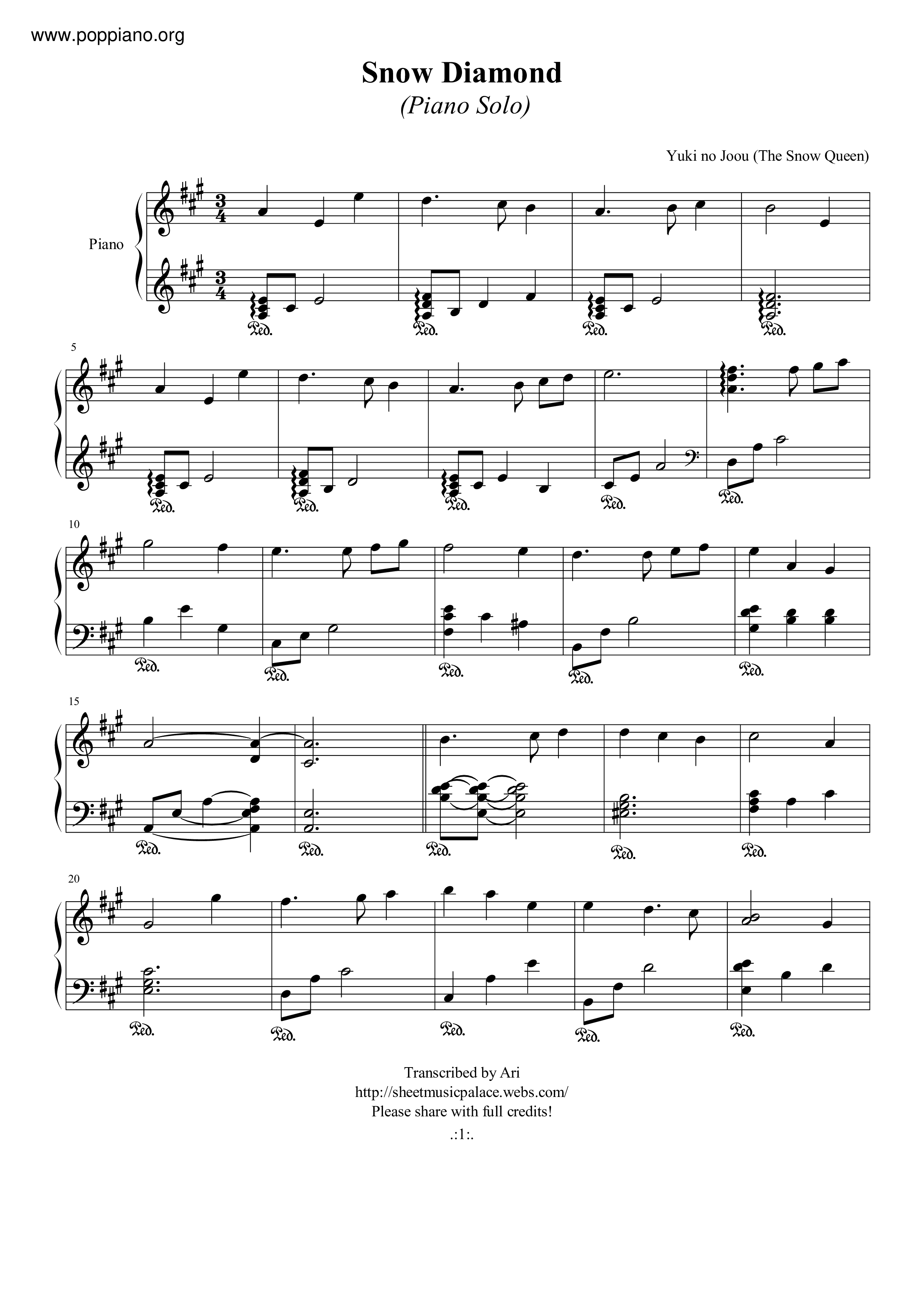 Yuki No Joou The Snow Queen Snow Diamond Sheet Music Pdf Free Score Download