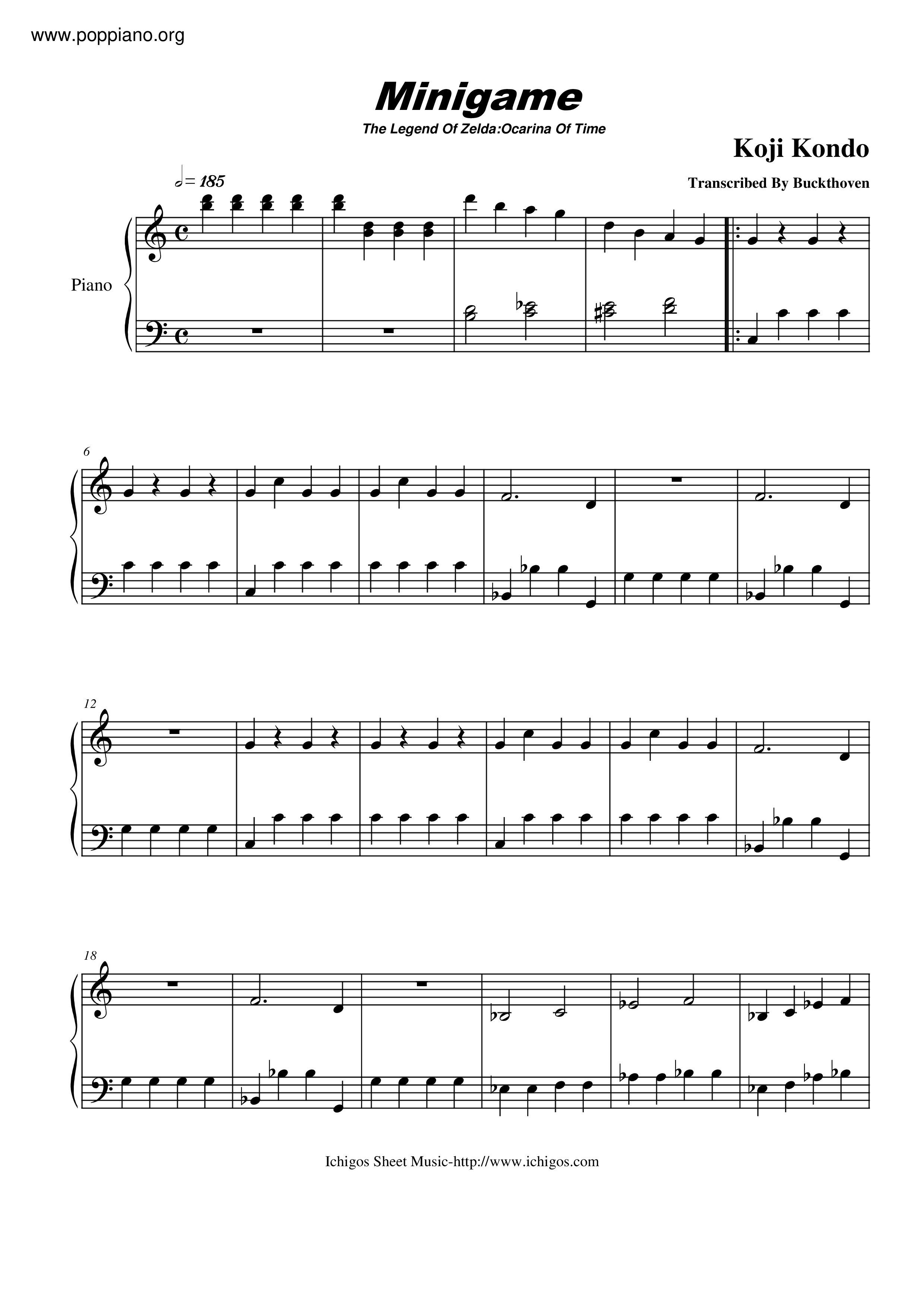 ゼルダの伝説 時のオカリナ Mini Game ピアノ譜pdf 香港ポップピアノ協会 無料pdf楽譜ダウンロード Gakufu