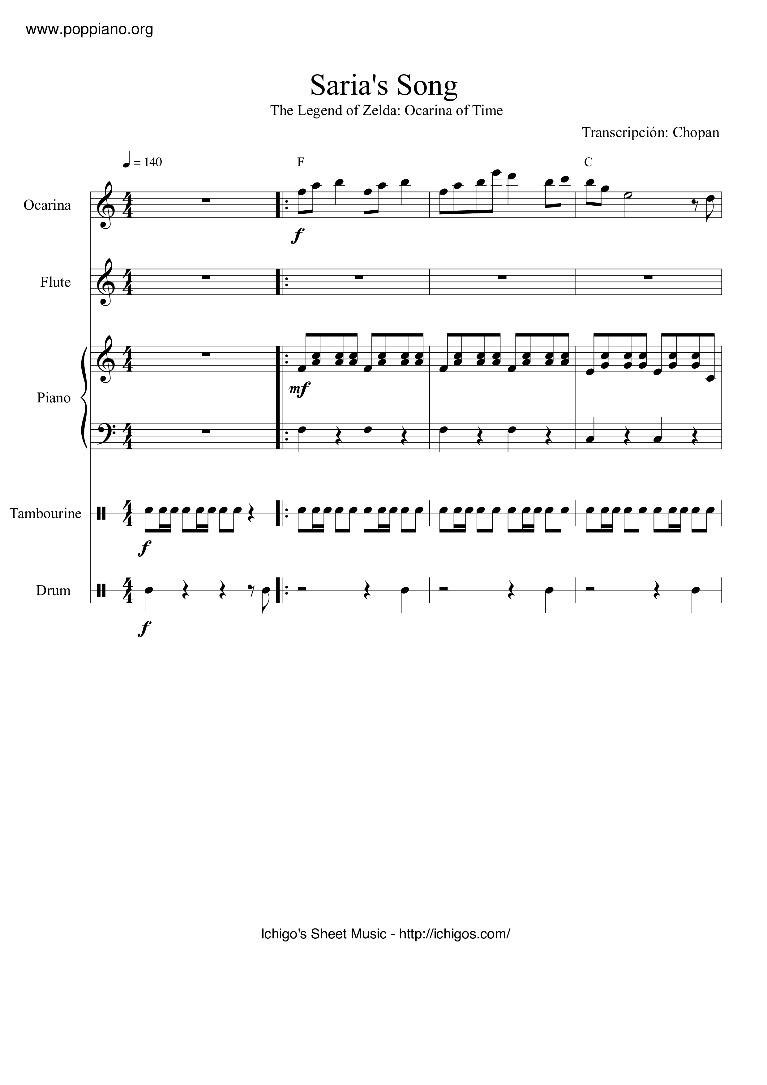 The Legend Of Zelda Ocarina Of Time Sarias Song Lost Woods Sheet Music Pdf Free Score Download