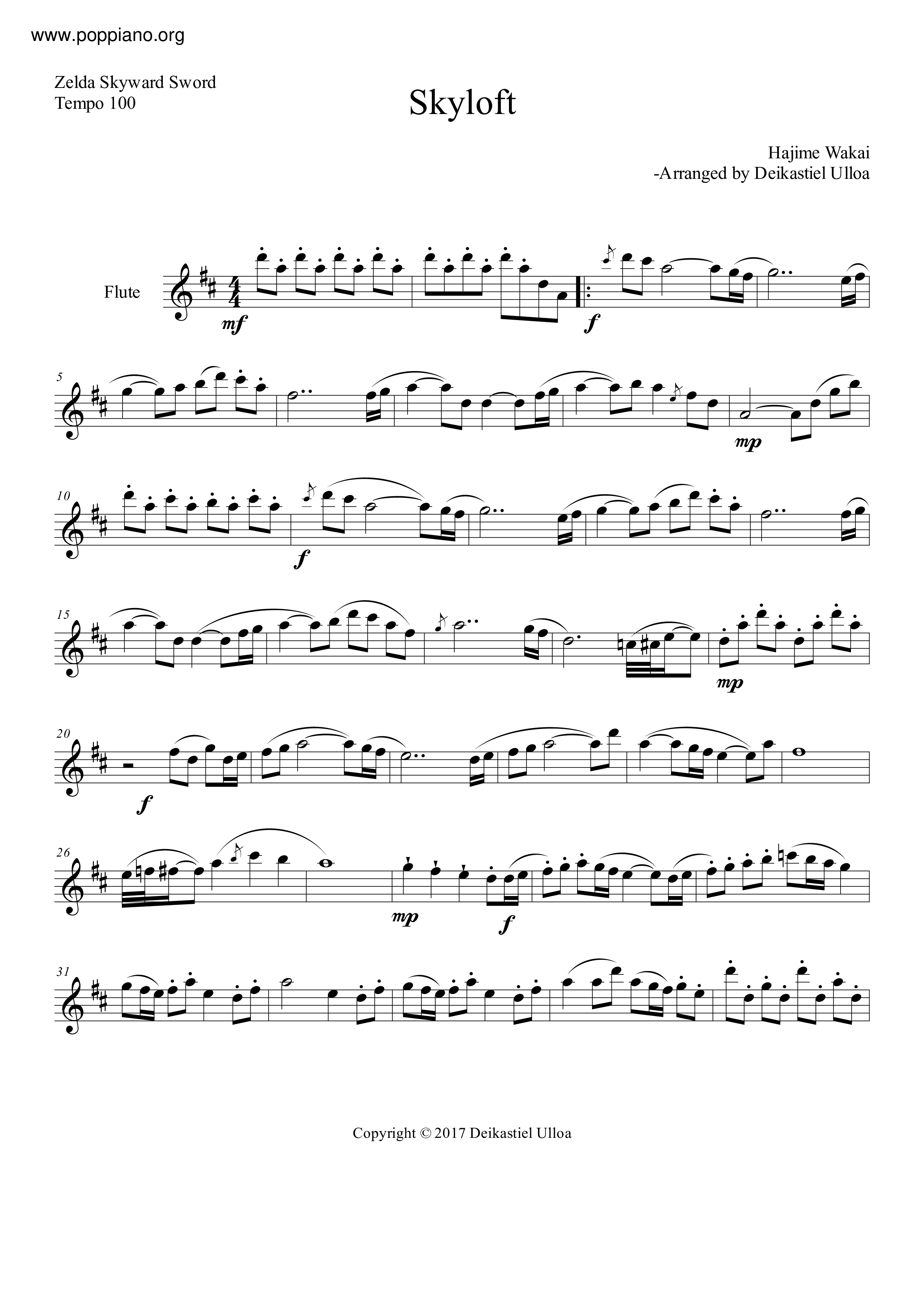 Zelda Skyward Sword Skyloft 琴谱 五线谱pdf 香港流行钢琴协会琴谱下载