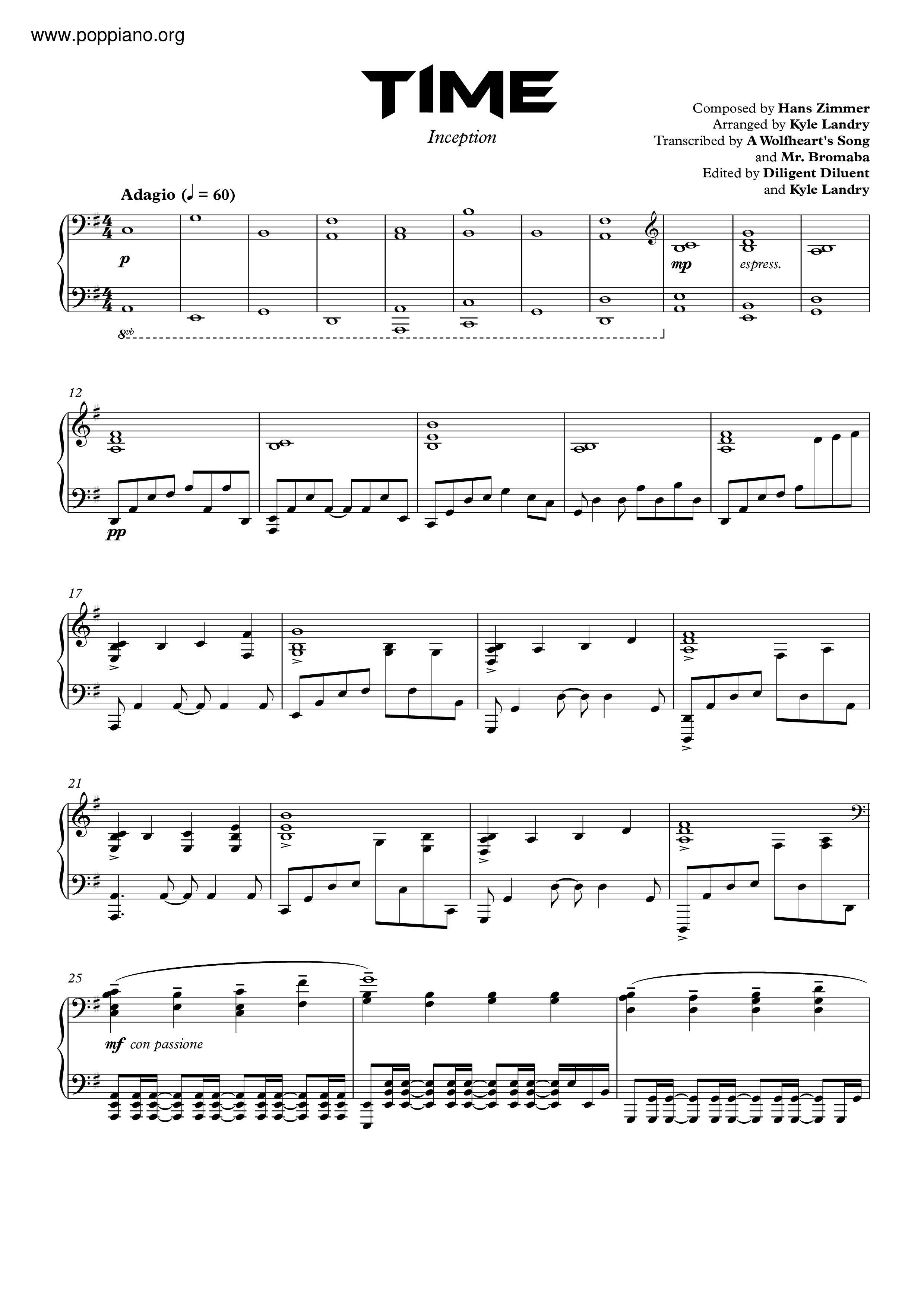 Hans Zimmer-Inception - Time Sheet Music pdf, - Free Score Download ★