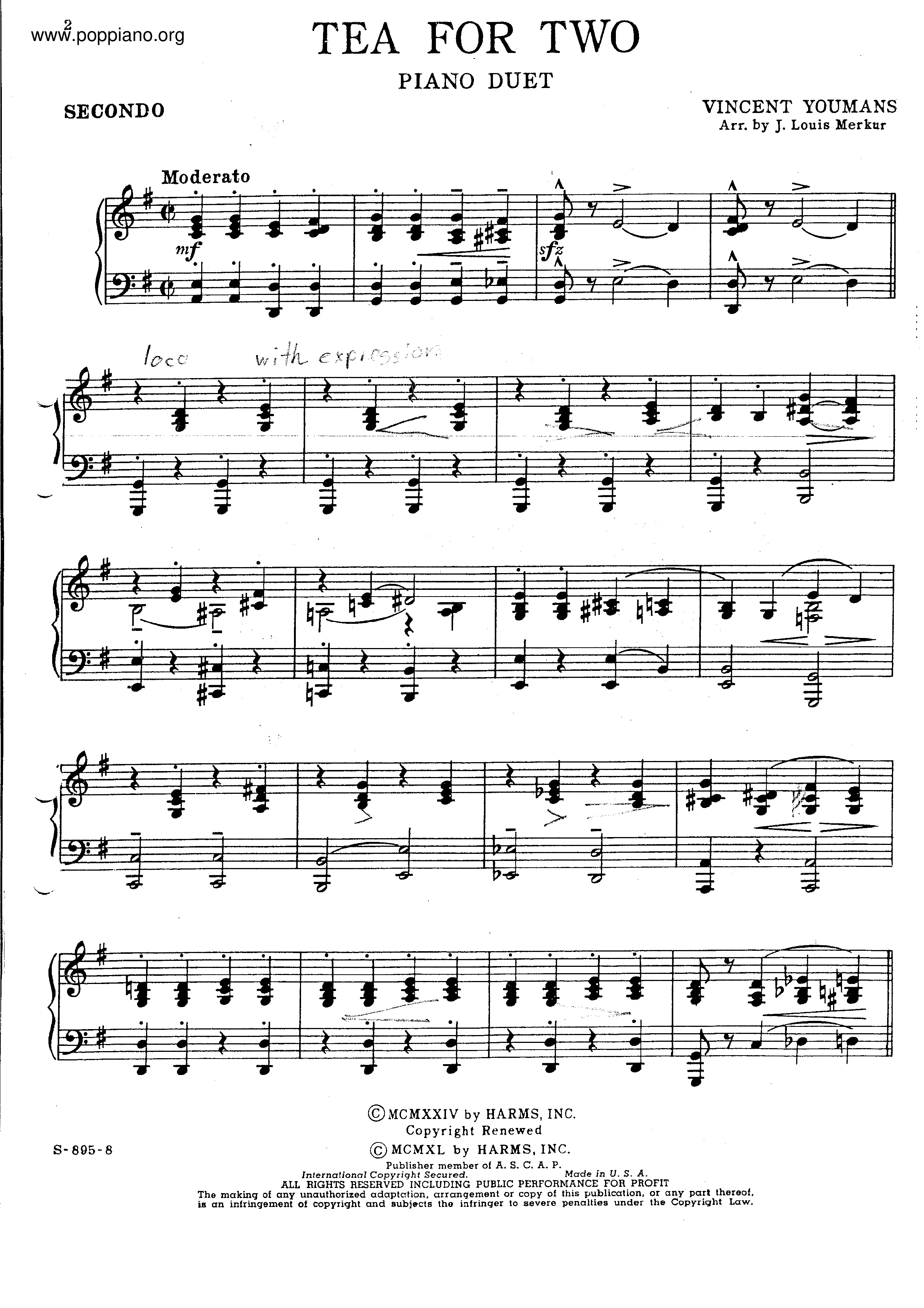 Tea For Twoall Versions Sheet Music Piano Score Free Pdf Download Hk Pop Piano Academy