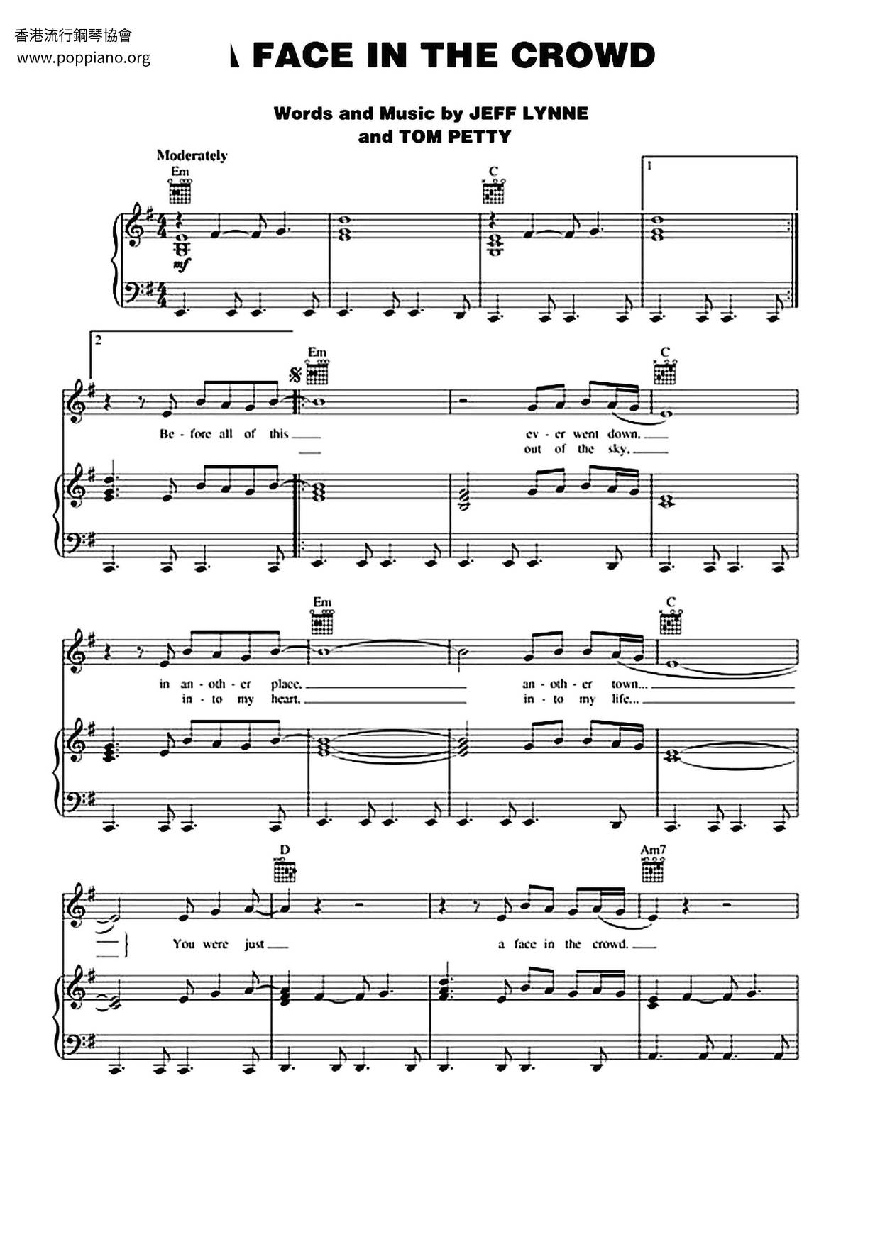 Tom PettyA Face In The Crowd 琴譜pdf香港流行鋼琴協會琴譜下載 ★
