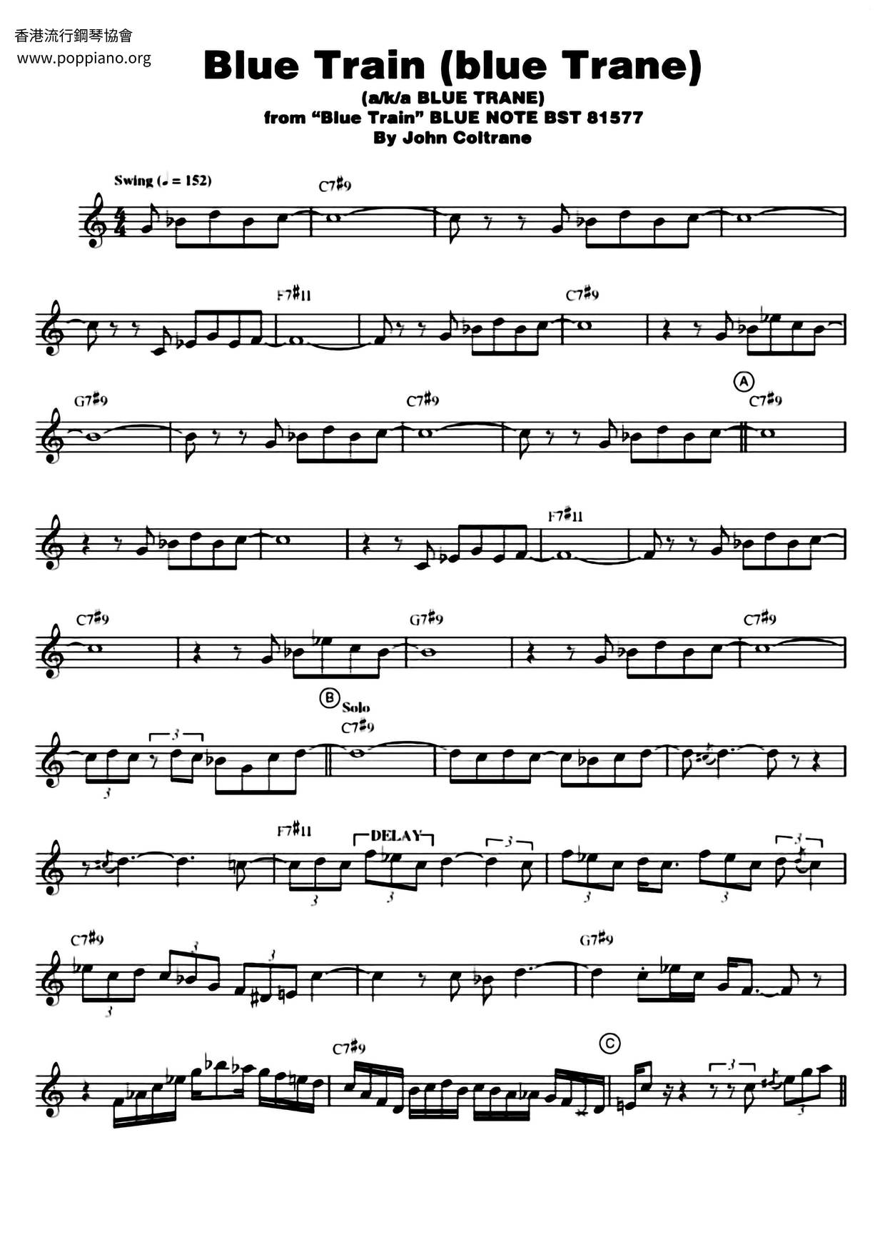 John ColtraneBlue Train Sheet Music pdf, Free Score Download ★