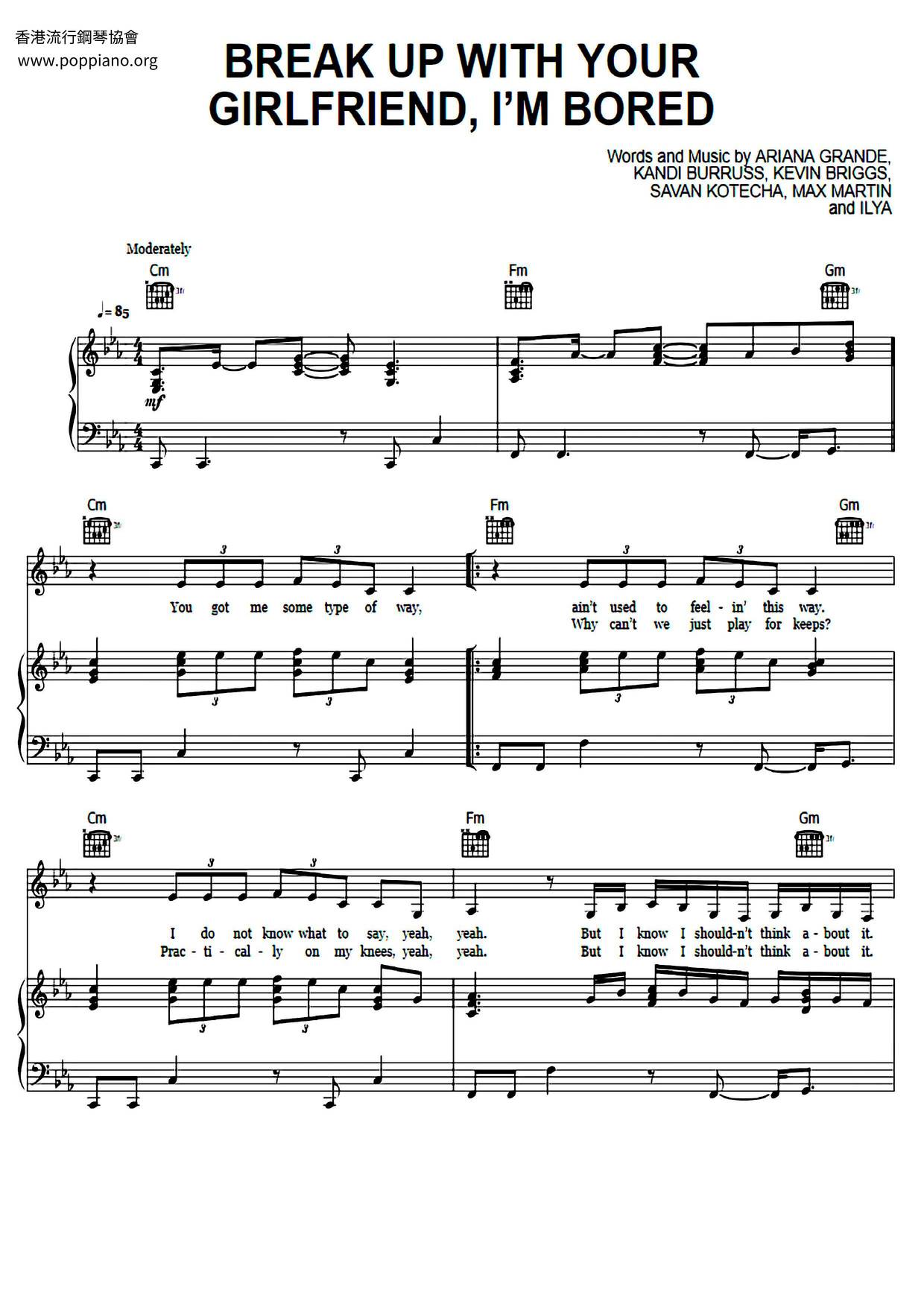 ☆ Ariana Grande-Break Up With Your Girlfriend, I'm Bored Sheet Music Pdf, - Free Score Download ☆