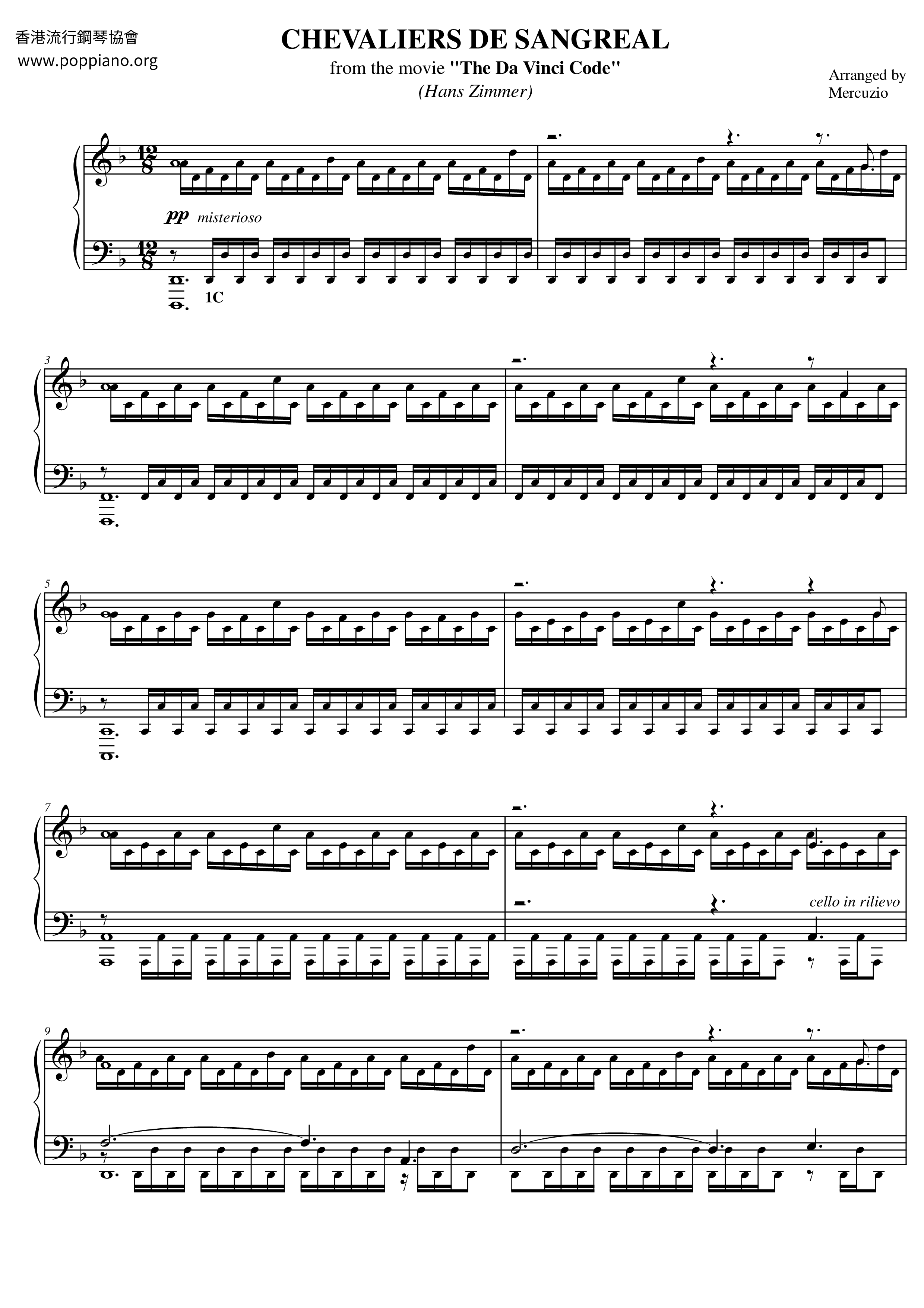 Hans ZimmerThe Da Vinci Code Chevaliers De Sangreal Sheet Music pdf, Free Score Download ★