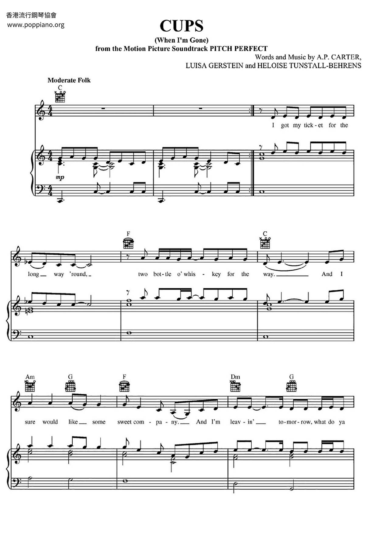Anna KendrickCups Sheet Music pdf, Free Score Download ★
