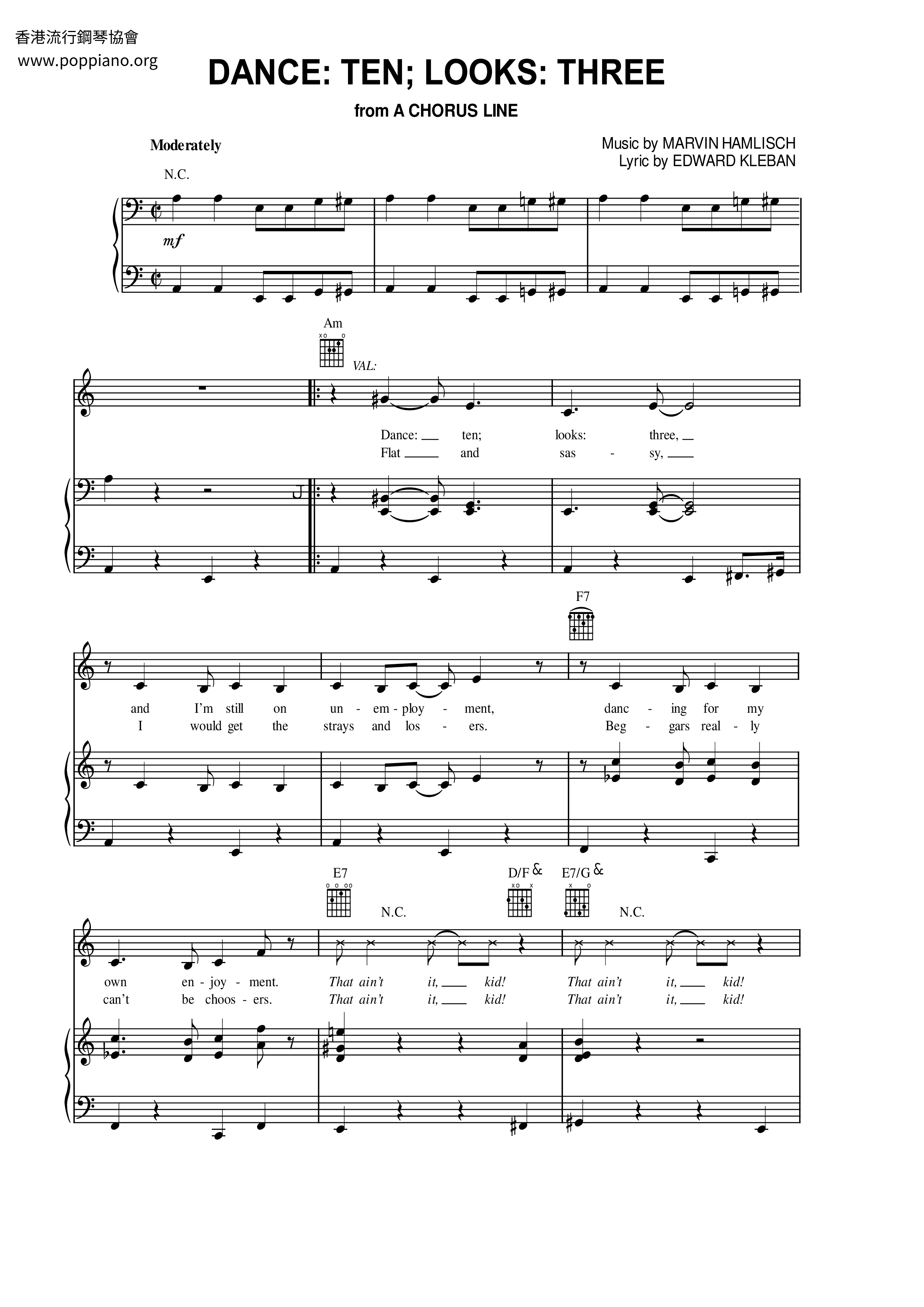 A Chorus LineDance Ten, Looks Three 琴譜pdf香港流行鋼琴協會琴譜下載 ★
