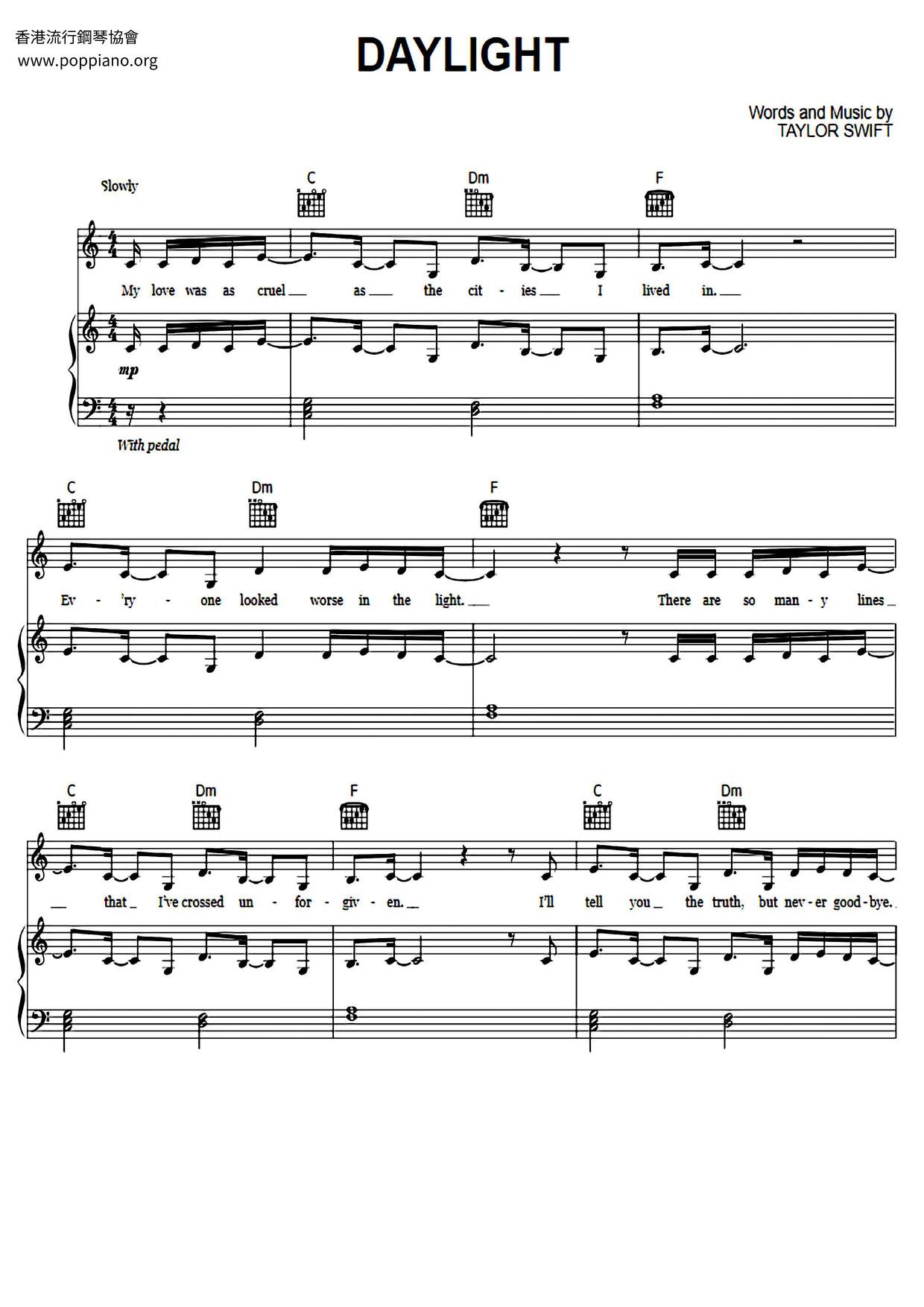 Taylor Swift Daylight Sheet Music Pdf Free Score Download Taylor Swift Daylight Sheet Music Pdf Free Score Download