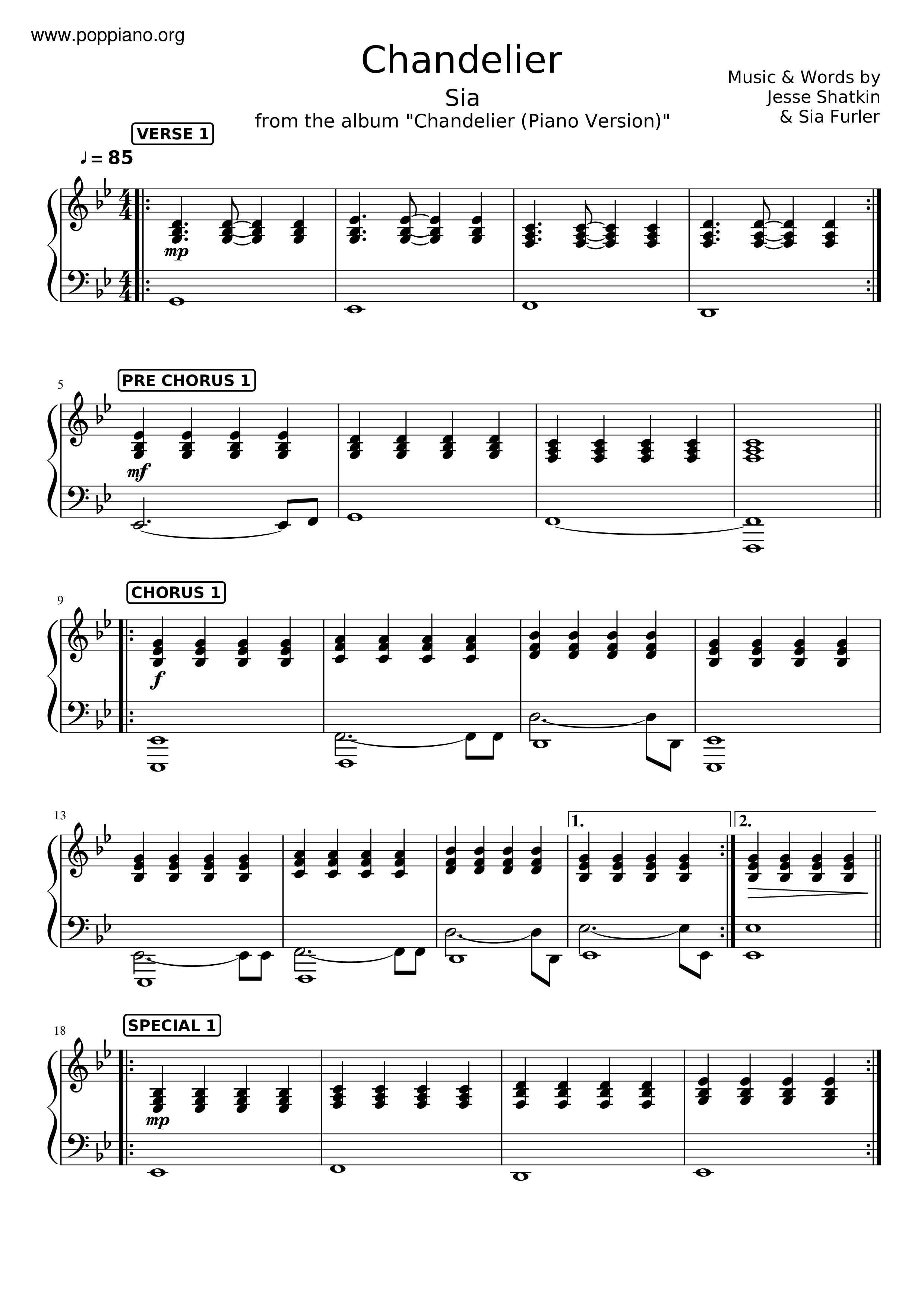 Sia Chandelier Sheet Music Pdf Free Score Download